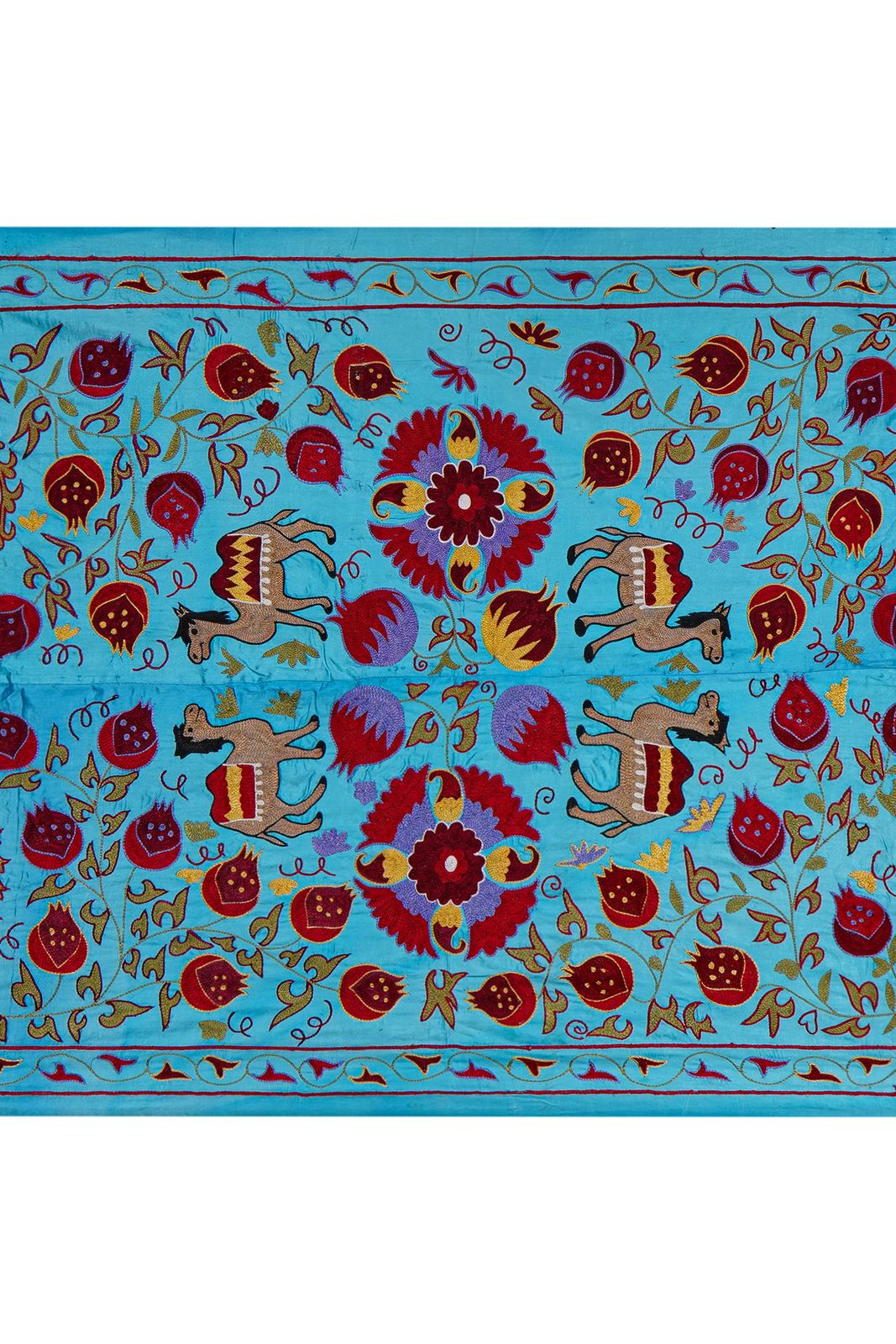 Blue Uzbek Suzani Wall Art – Camel & Floral Motif Embroidery 3'4'' X 6'2'' photo furniture
