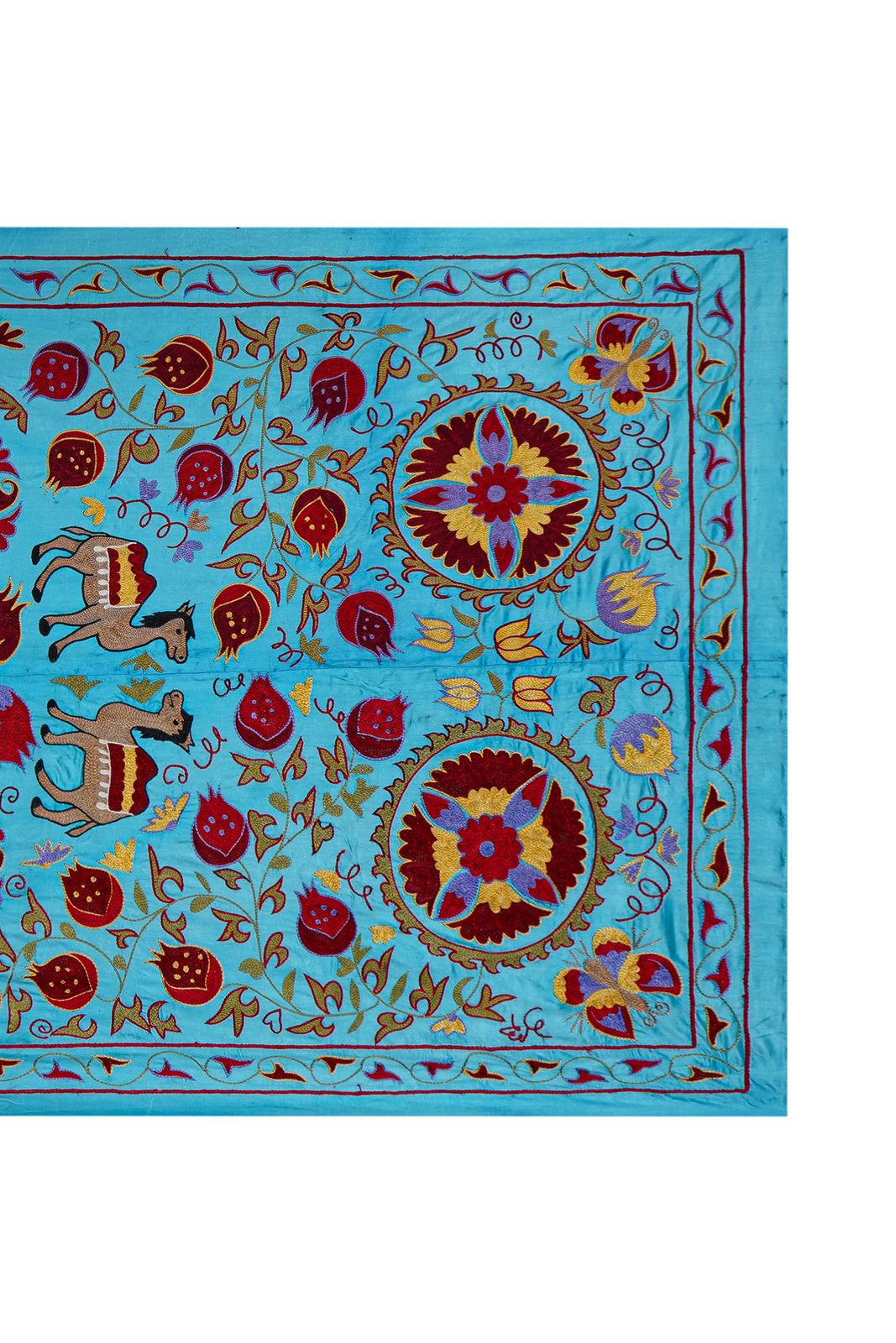 Blue Uzbek Suzani Wall Art – Camel & Floral Motif Embroidery 3'4'' X 6'2'' photo 400.0