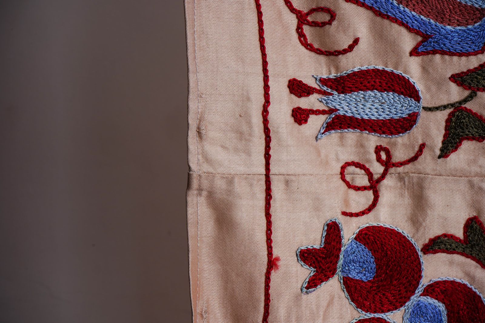 Beige Uzbek Suzani Wall Hanging – Tree Of Life Pomegranate Embroidery Textile Art 3'5'' X 6'2'' photo furniture