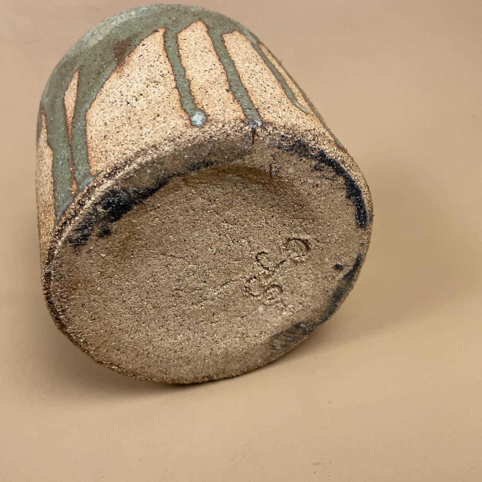 Vintage Studio Pottery Vase Mid Century Modern Green Drip Glaze Ceramic Art Home Decor Retro Collectible Handmade Pottery Table Display photo vintage