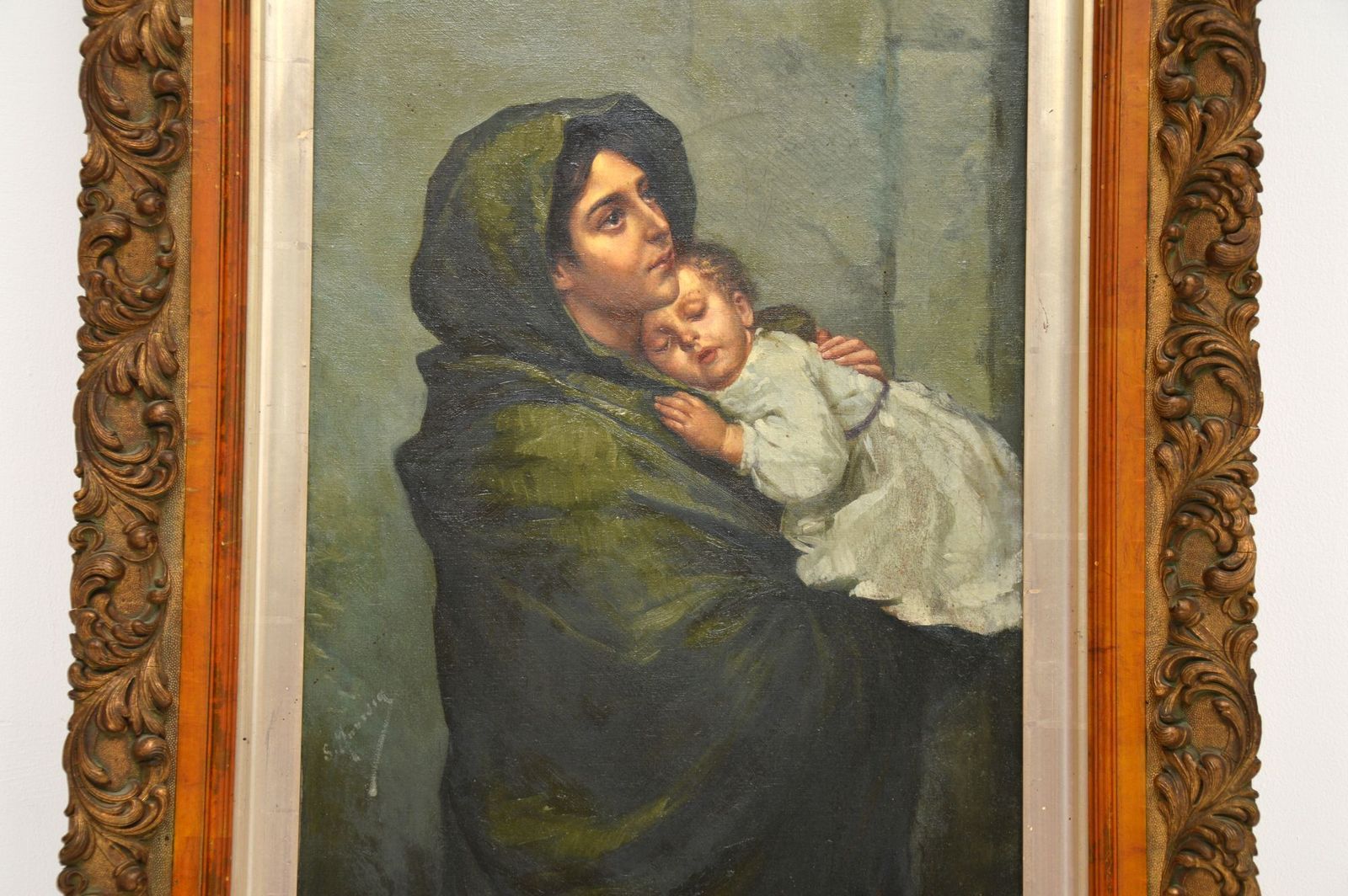 Antique Dutch Oil Painting In A Gilt Wood Frame photo Art