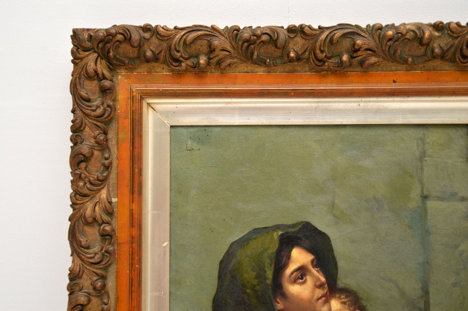 Antique Dutch Oil Painting In A Gilt Wood Frame photo vintage