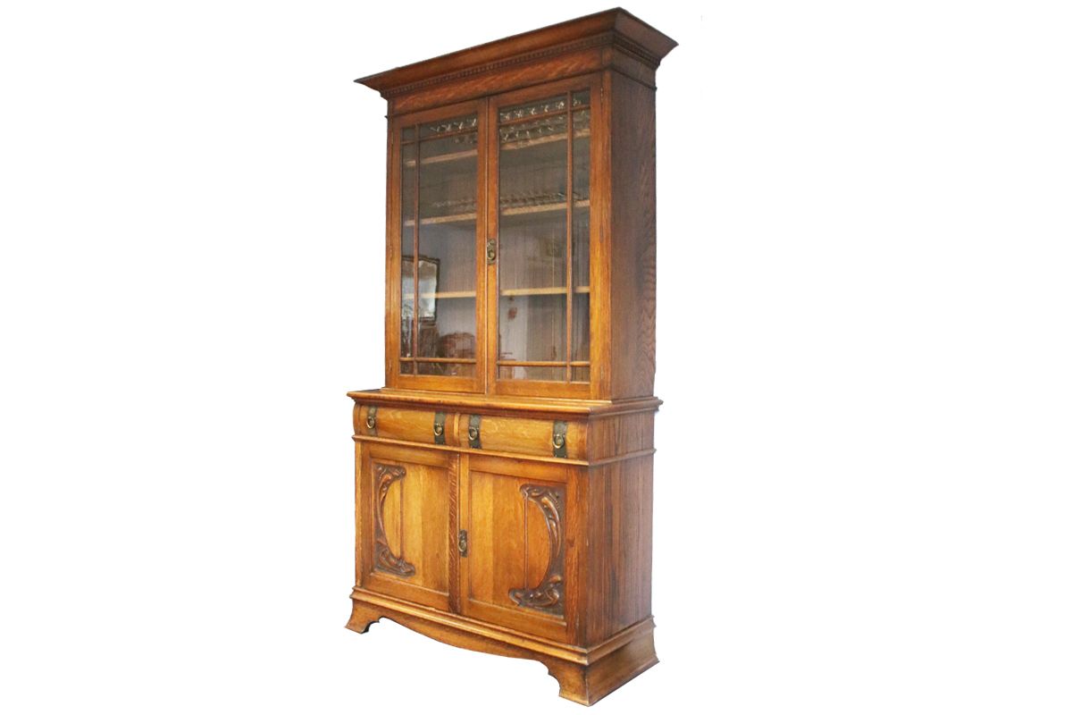 Early 20th Century Arts And Crafts Carved Oak Library Bookcase