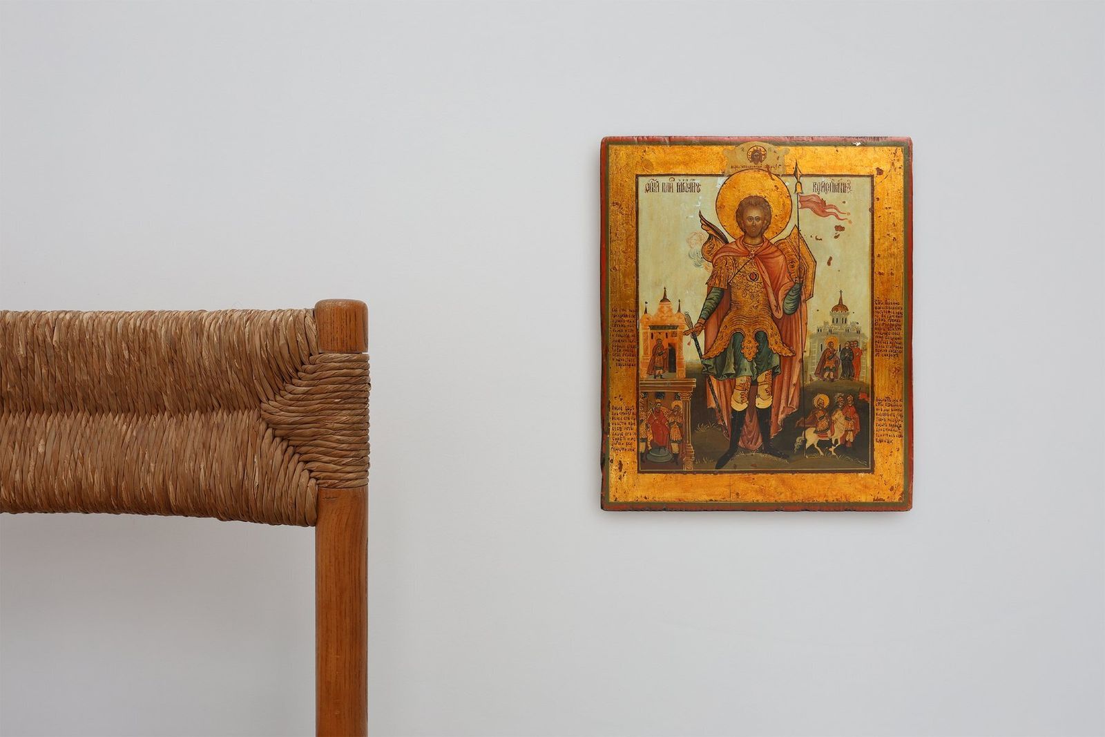 Religious Icon Of St. John The Warrior, 19th Century, Painting On Wood photo for sale