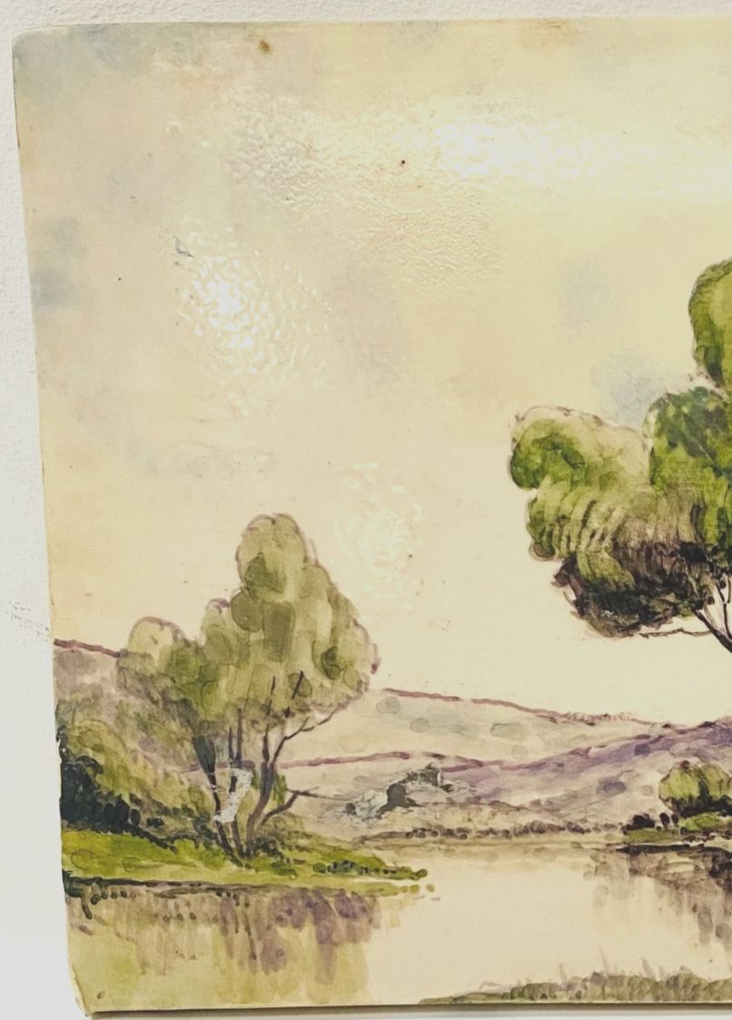 269.03 "Country Landscape" Oil On Porcelain Plate 20th Century photo
