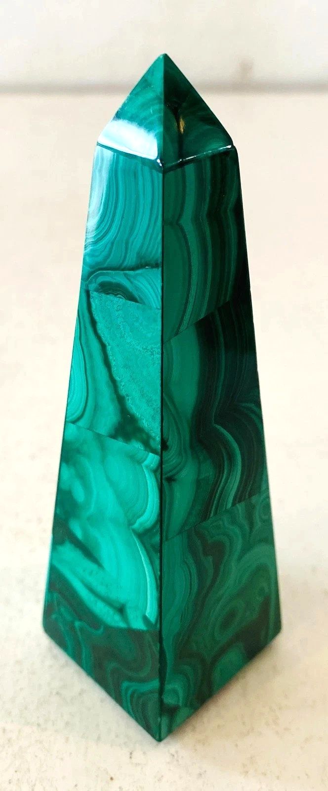 Suite Of Three Brazilian Stone Obelisks, Blue Agate And Malachite XX Century photo vintage