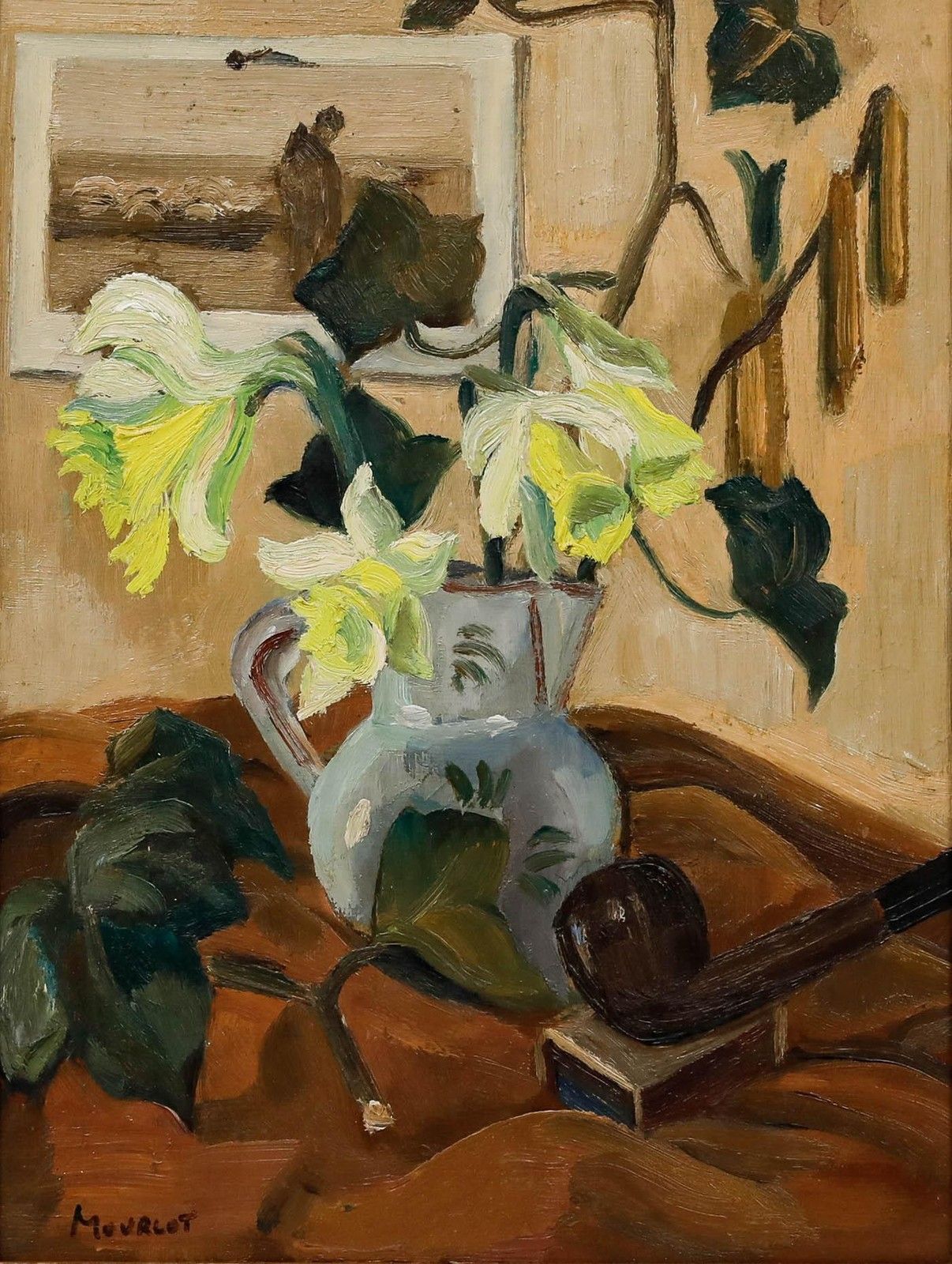 Maurice Mourlot (1906 1983) 20th Century Oil, Daffodils And Pipe photo furniture