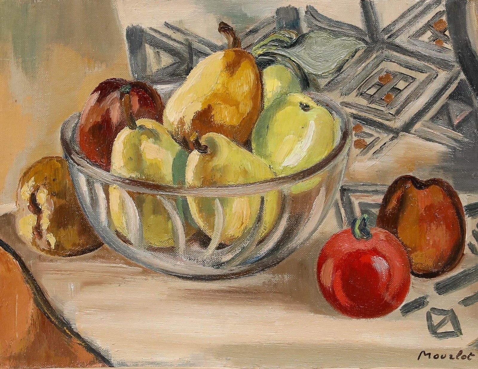 Maurice Mourlot (1906 1983) 20th Century Oil, Pears In Glass Bowl photo furniture