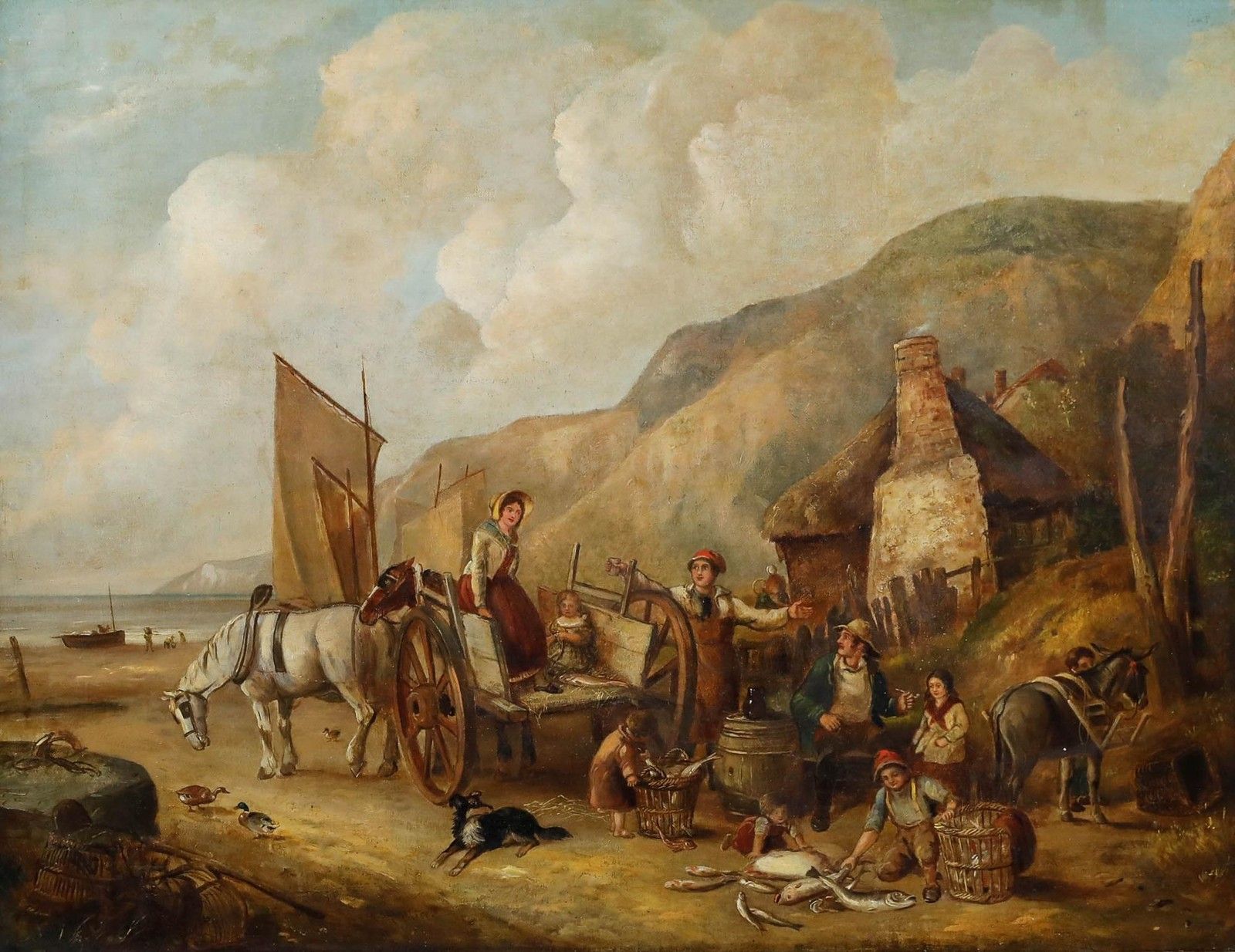 William Shayer II (1811 1892) 1850 Oil, Fisherfolk On The Beach photo furniture