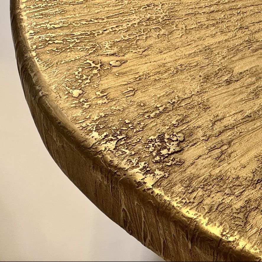 Furniture Late 20th Century Sculptural Roundish Brass Top And Blak Iron Coffee Table photo