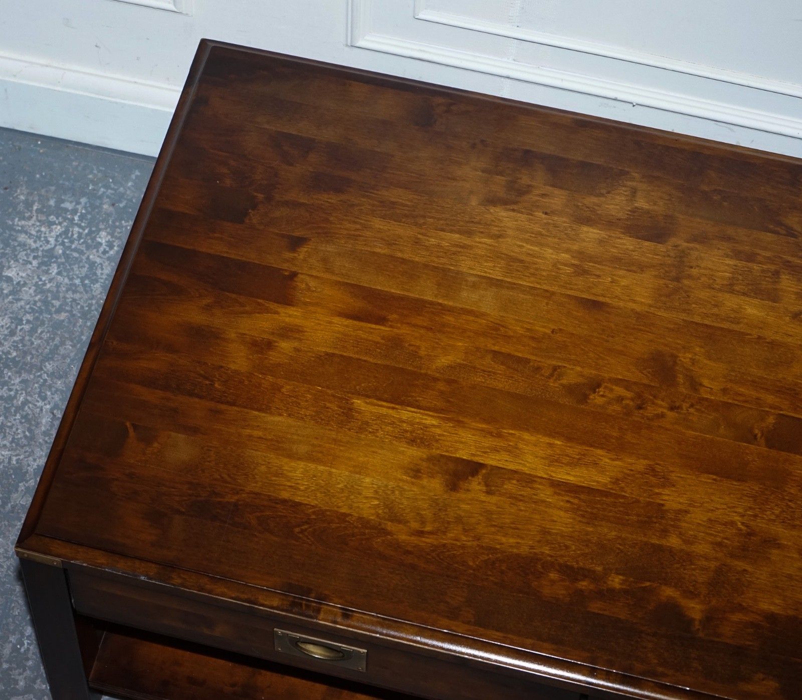 photo furniture Vintage Military Campaign Mahogany & Brass Coffee Table With Two Drawers