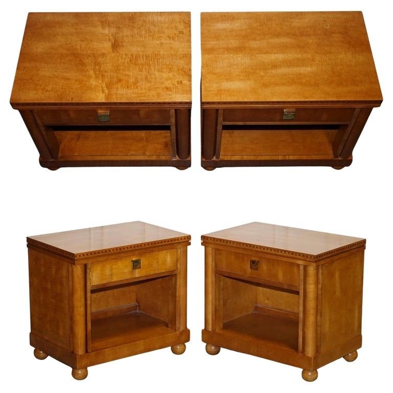 Pair Of American Hickory White Genesis Biedermeier Nightstands Bedside Tables
