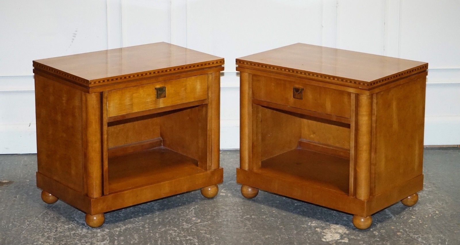 Pair Of American Hickory White Genesis Biedermeier Nightstands Bedside Tables photo furniture
