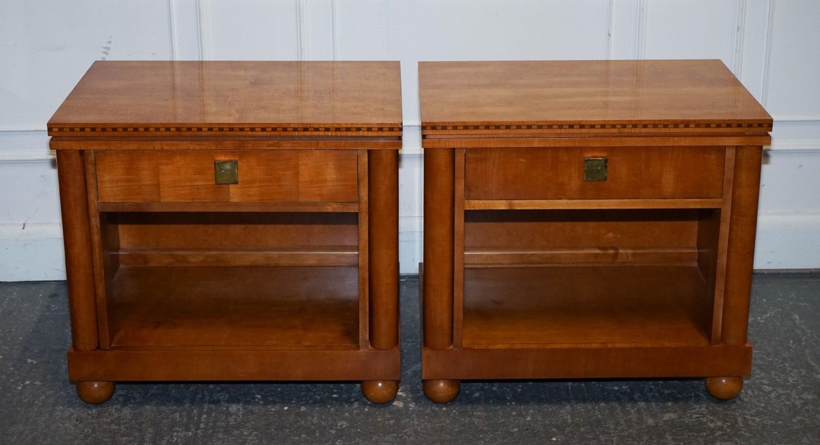 Pair Of American Hickory White Genesis Biedermeier Nightstands Bedside Tables photo for sale