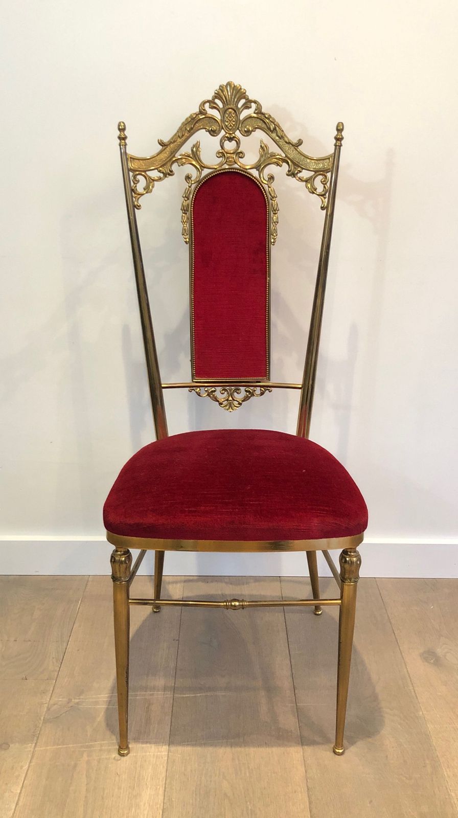 Set Of 4 Brass And Red Velvet Chairs photo 2550.0