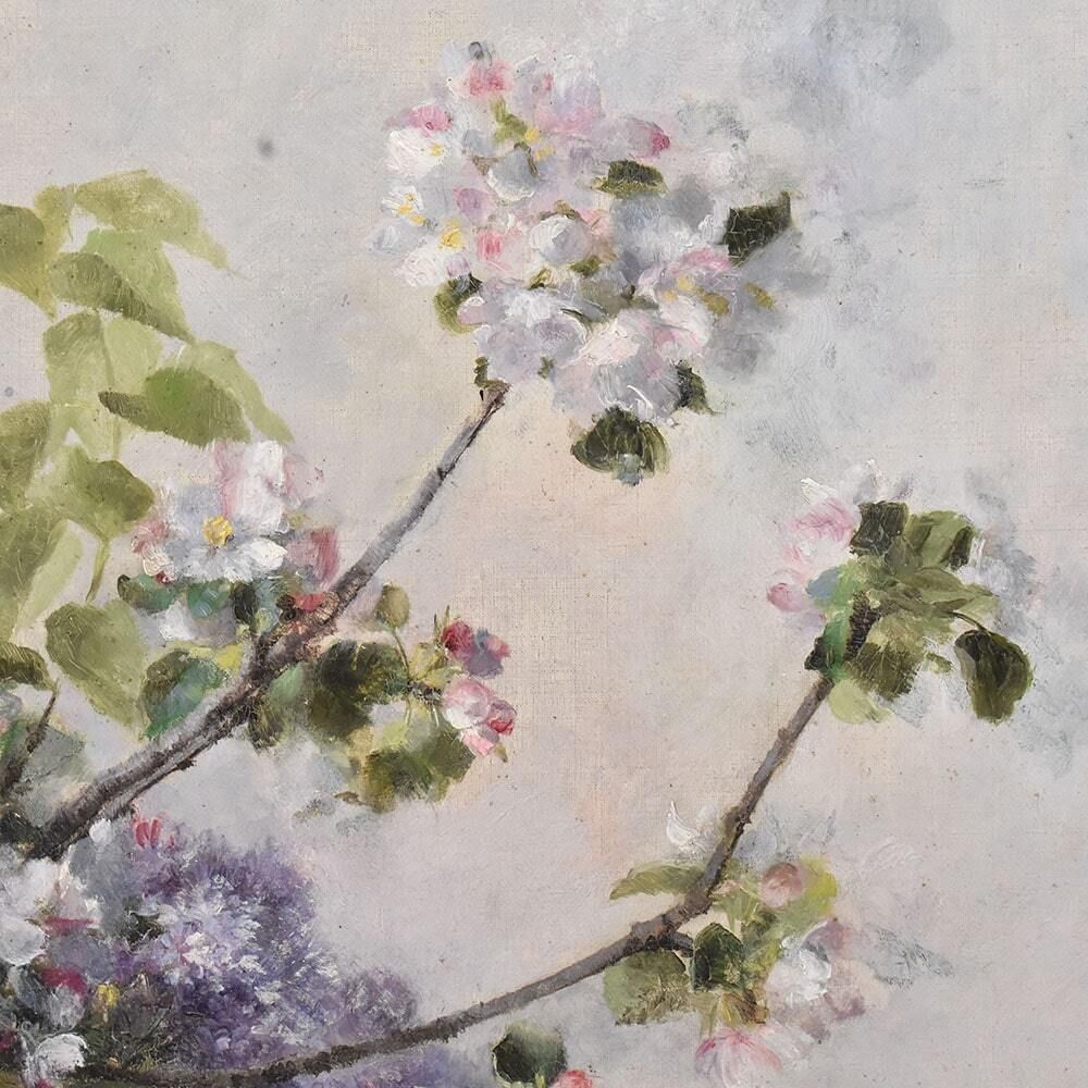 Antique Flower Painting, Lilac Flowers, Oil On Canvas, 20th Century photo 3200.0