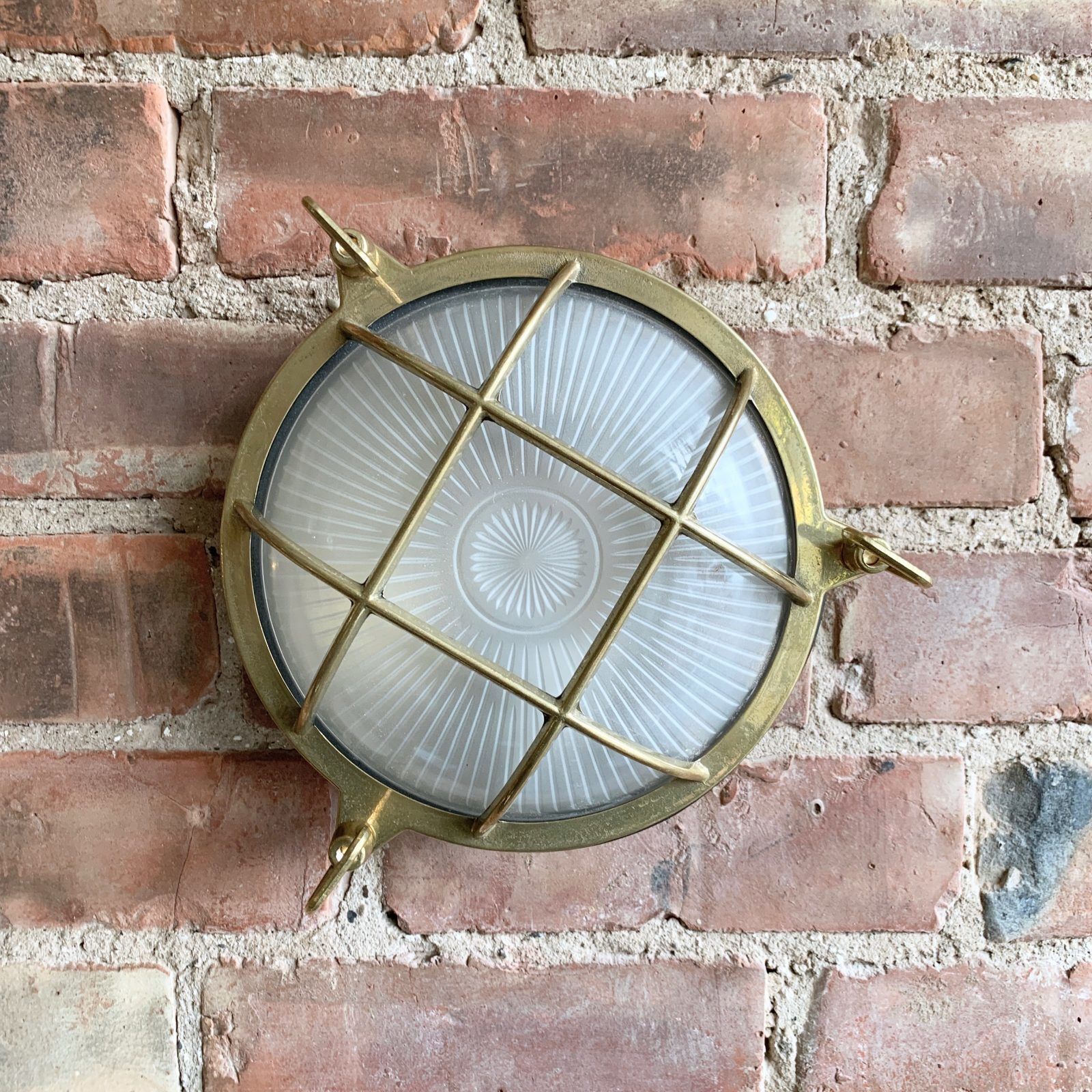 Contemporary Large Polished Brass Round Bulk Head Wall Light photo buy