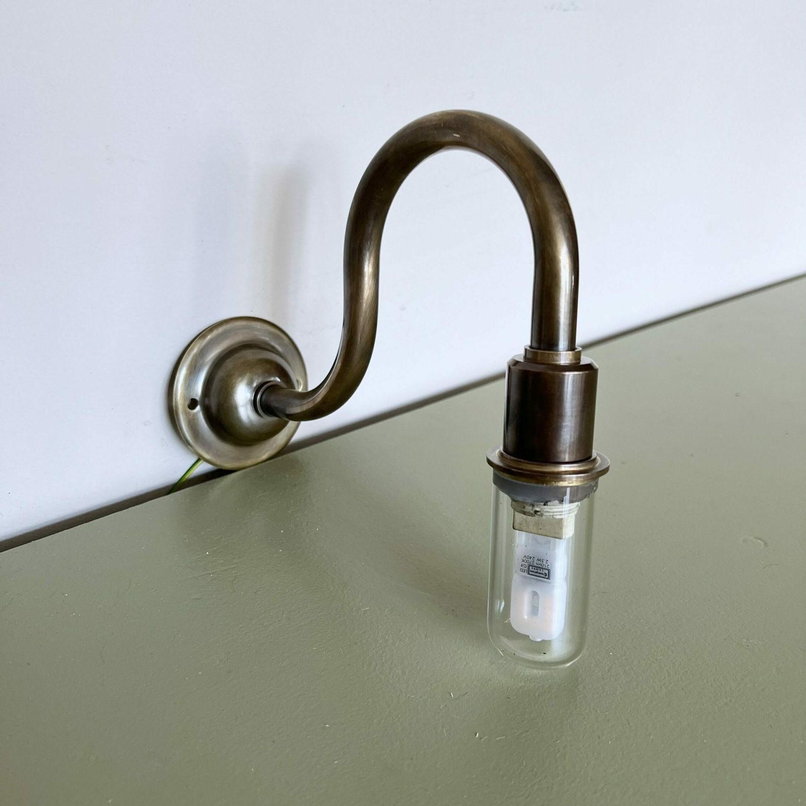 Contemporary Antique Brass Ip44 Rated Wall Light Swan Neck Arms photo Lighting