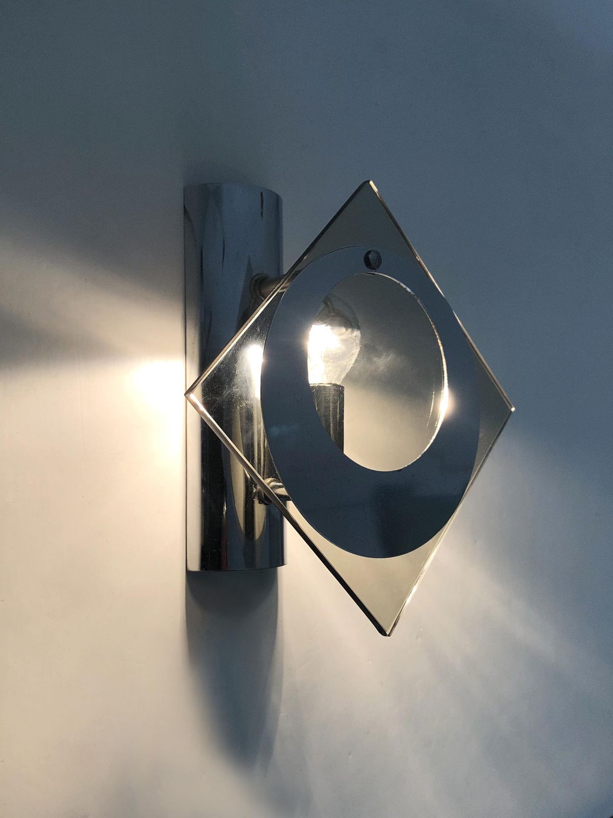 Pair Of Chrome Plated Metal And Glass Wall Sconces, Veca Fontana Arte Style. 1970s photo furniture