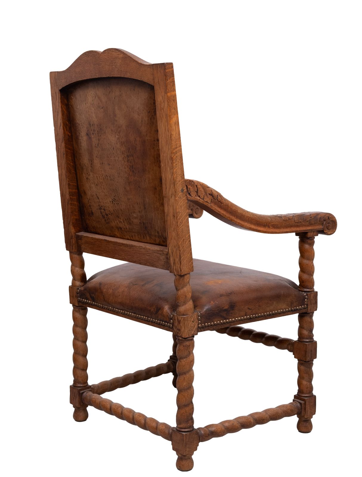 Dutch 19th Century Oak Baroque Open Arm Chair photo vintage
