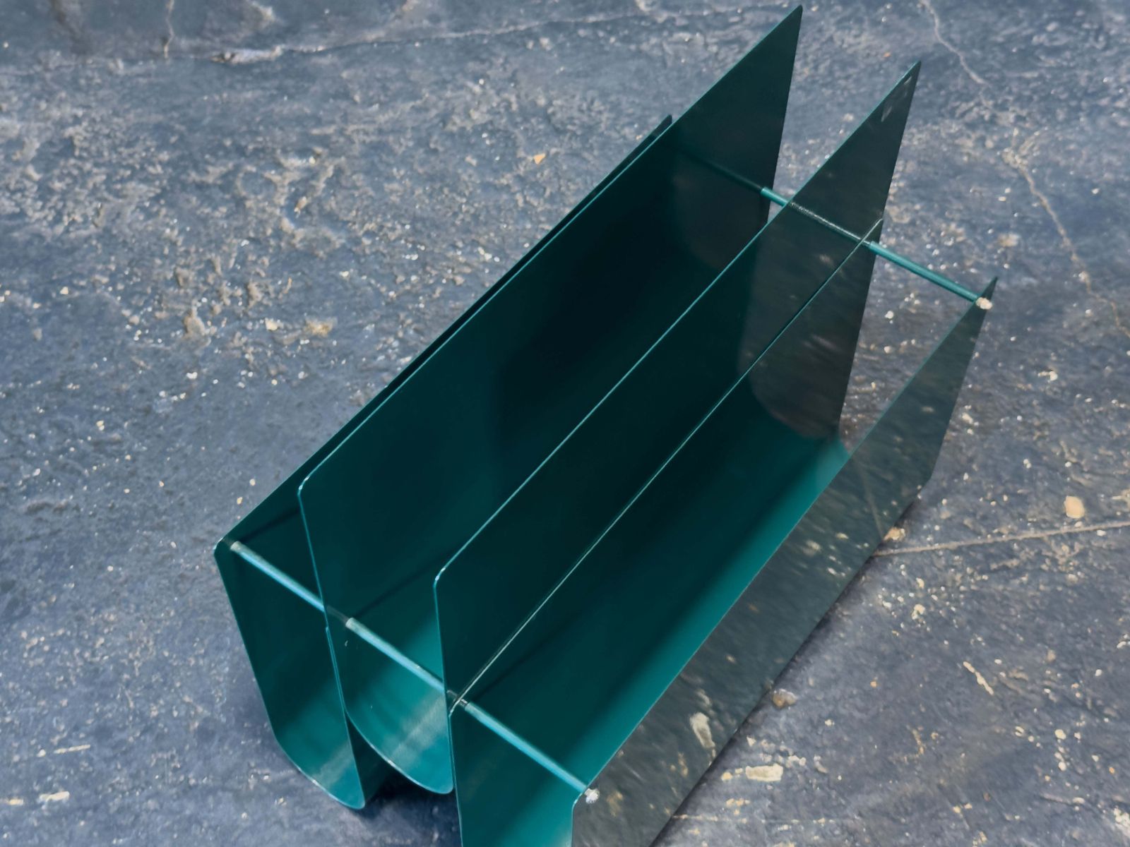 Teal Metal Magazine Rack photo vintage