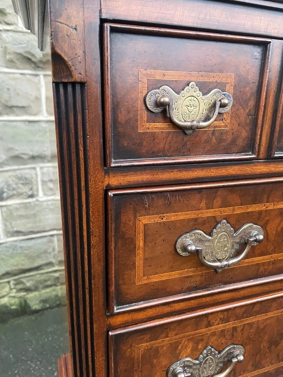 Quality Inlaid Burr Walnut Chest On Chest Tallboy photo for sale
