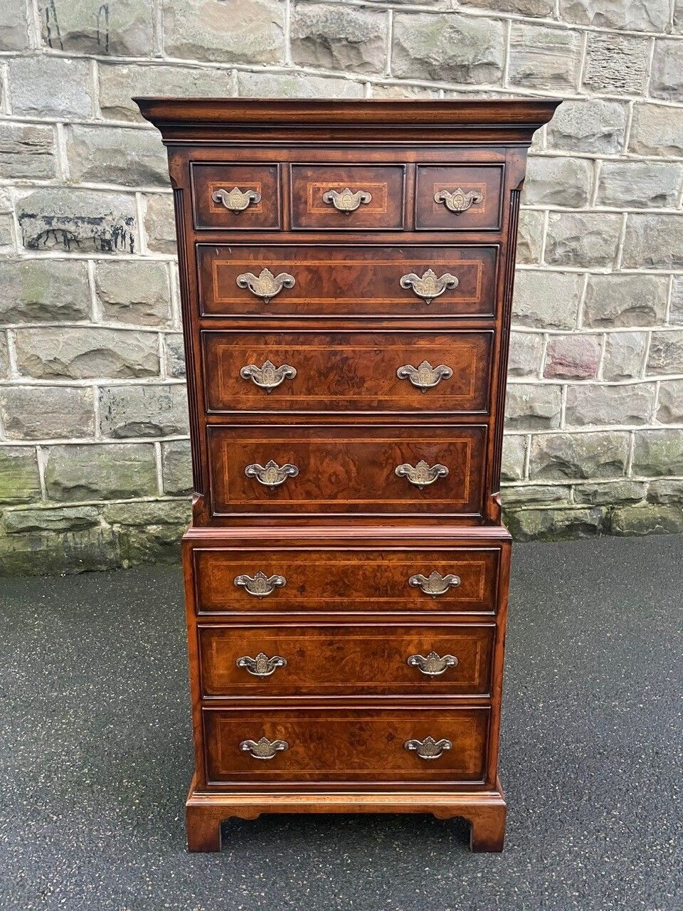 Quality Inlaid Burr Walnut Chest On Chest Tallboy photo buy