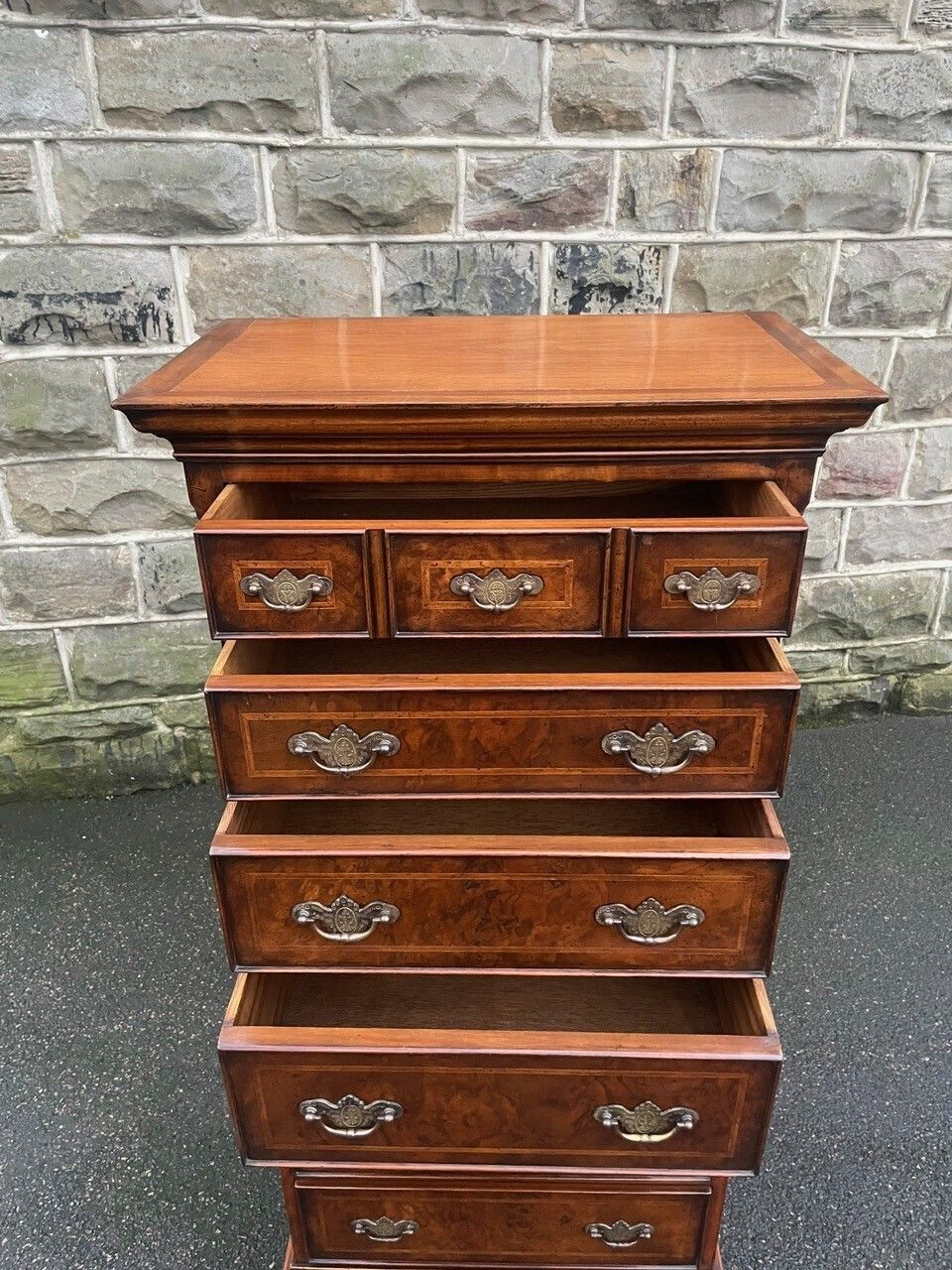photo vinterior Quality Inlaid Burr Walnut Chest On Chest Tallboy