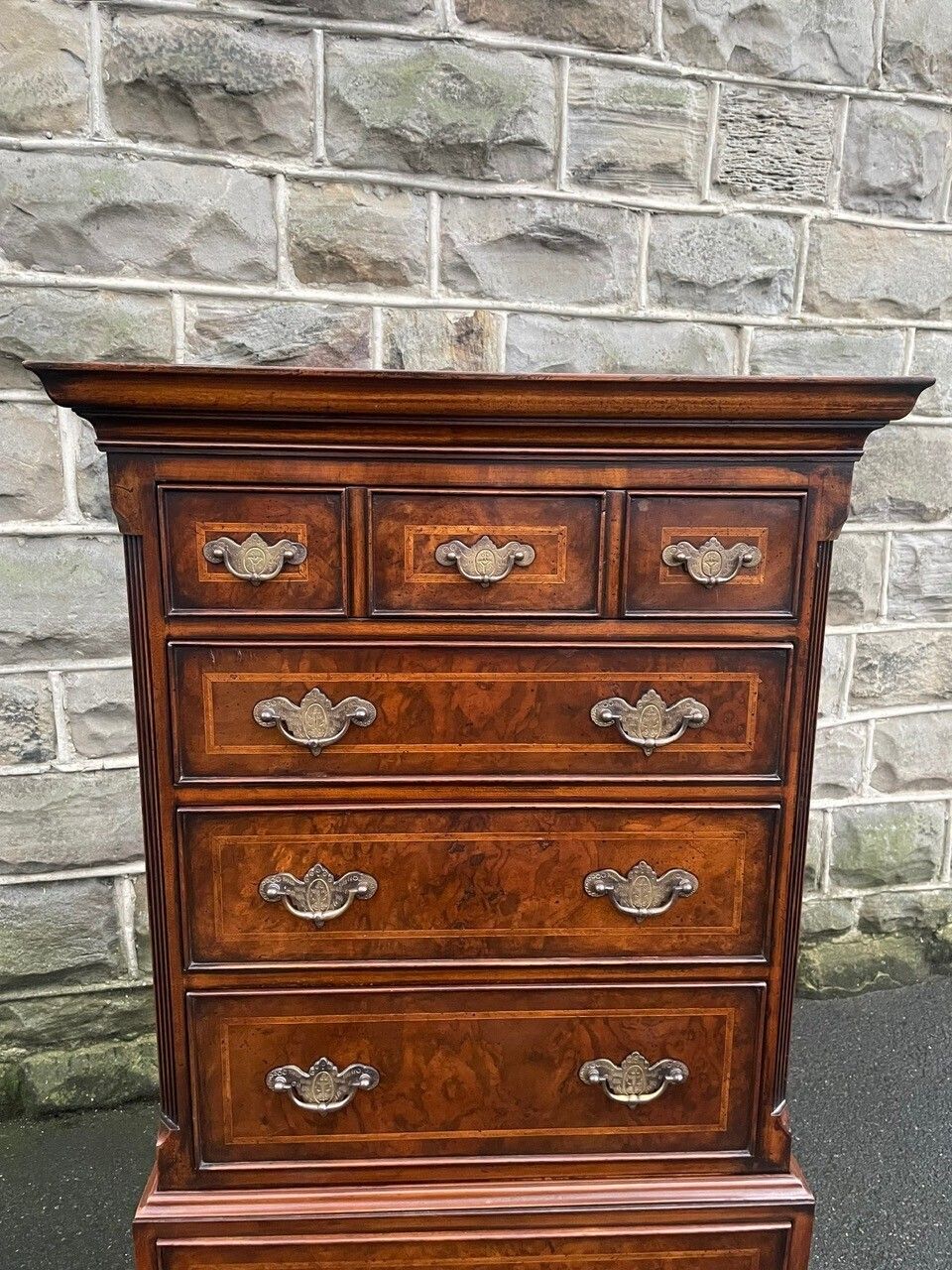 photo buy Quality Inlaid Burr Walnut Chest On Chest Tallboy