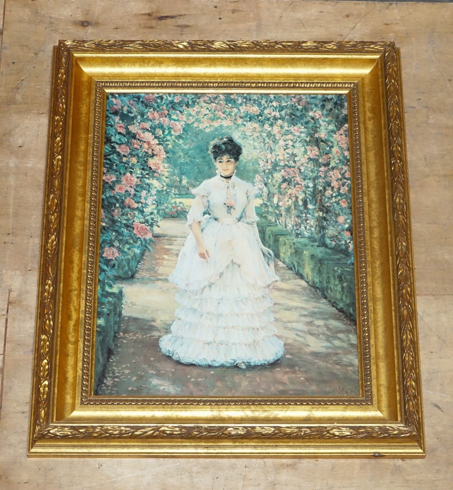 Vintage Oil Painting English Rose By Alan Maley Gilted Frame 80 X 65 Cm photo furniture