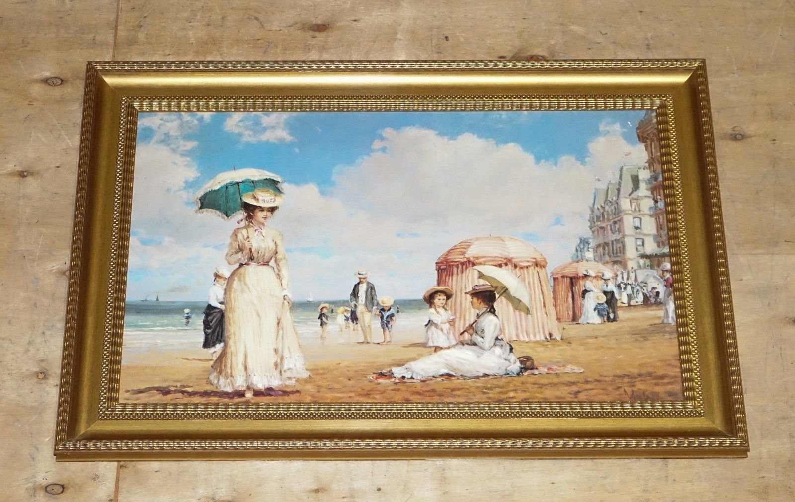 Vintage Victorian Style Print In Gilted Frame Carefree Days Beach 66 X 96 Cm photo furniture