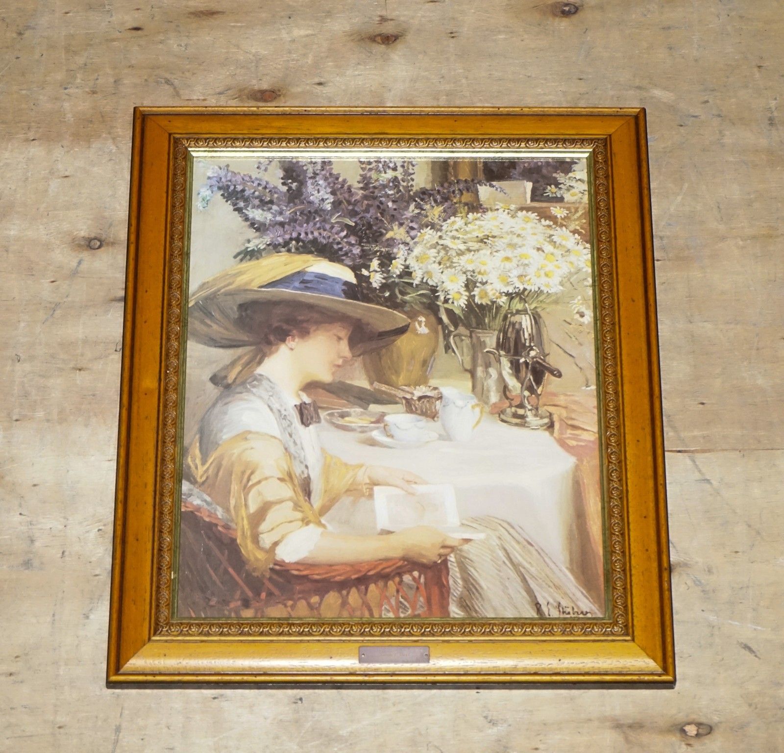 Vintage Print Painting Summer Days By Robert Stubner Wooden Frame 63 X 52 Cm photo furniture