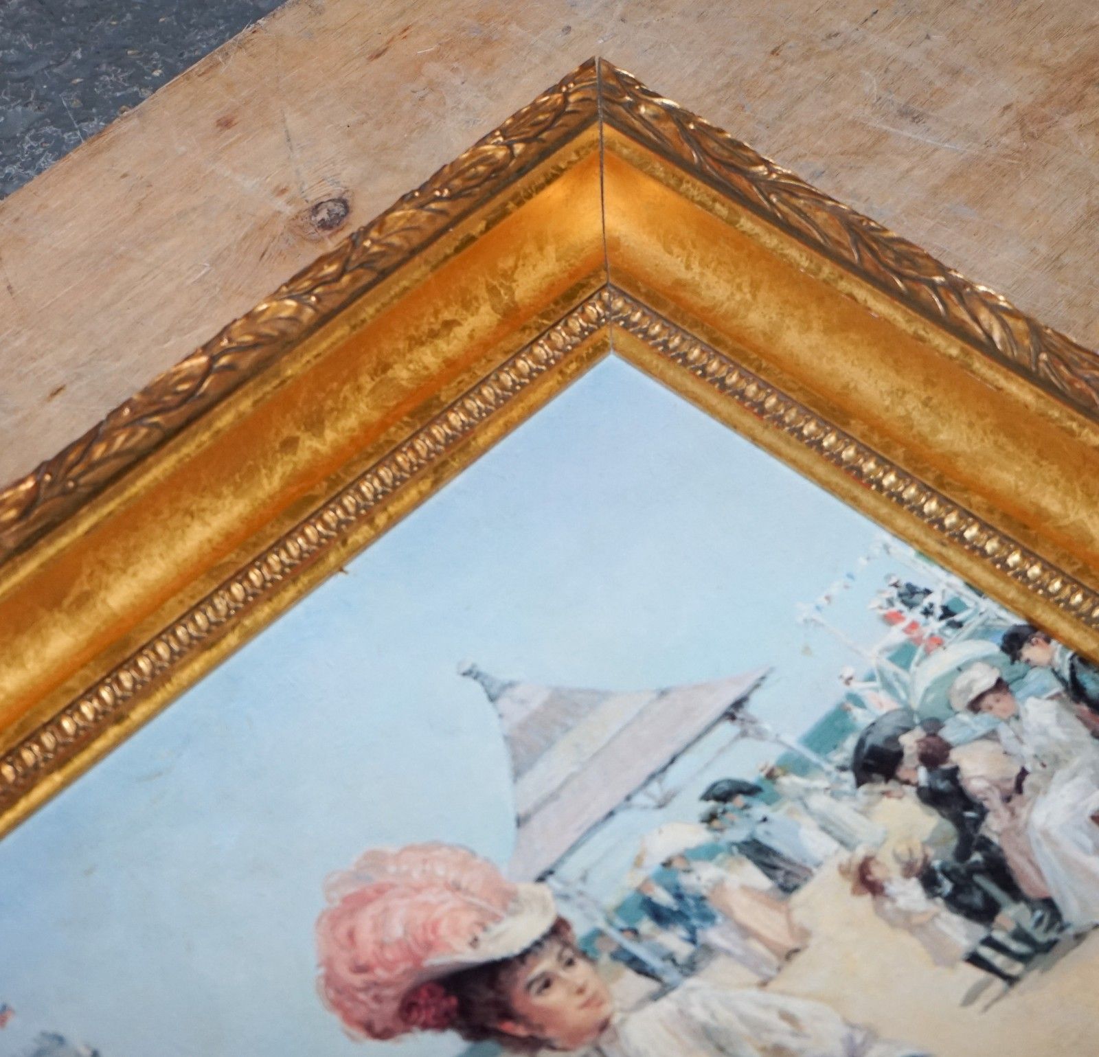 Vintage Painting Victorian Style Lady On Pier Print By Alan Maley 80 X 64 Cm photo vinterior