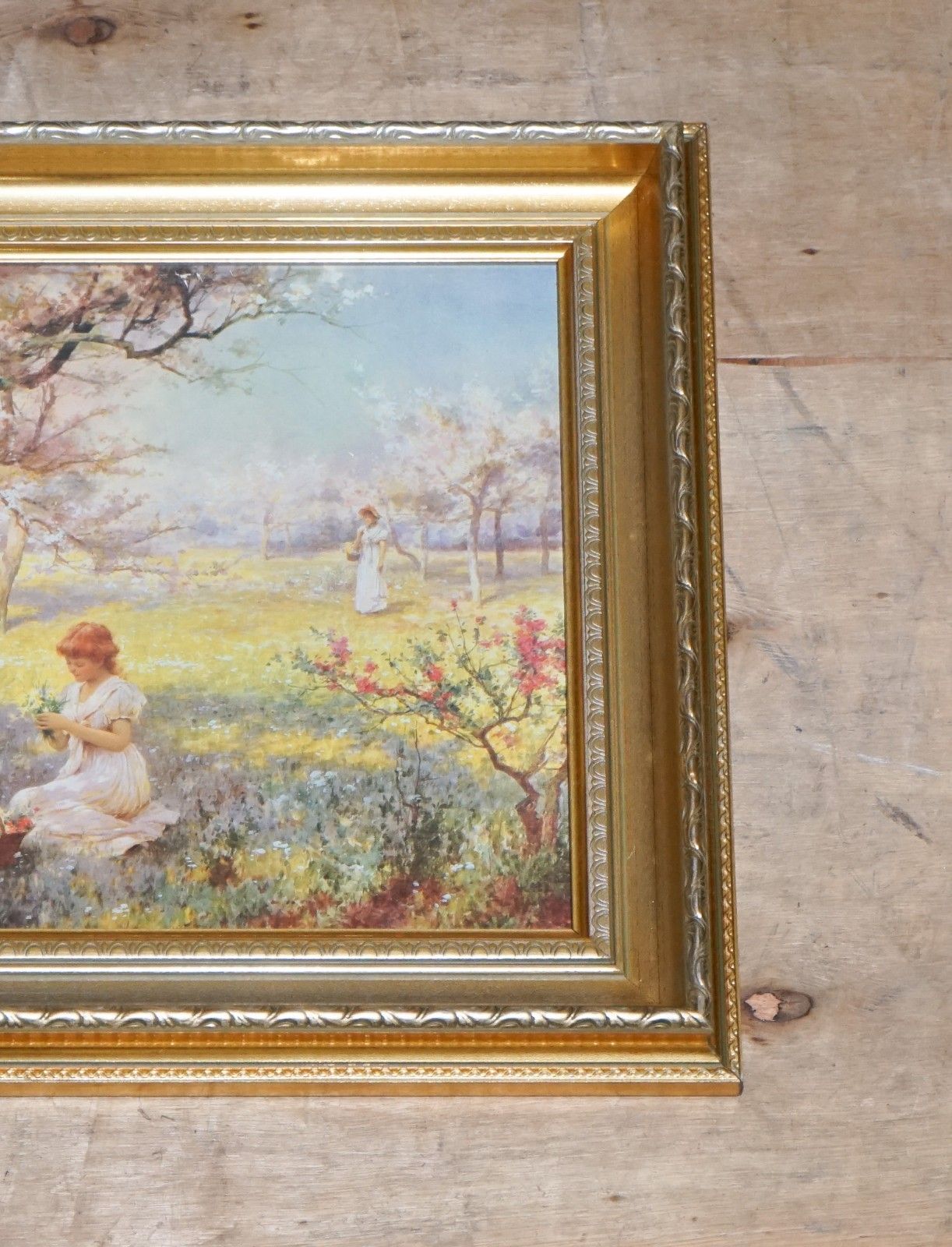 Painting Print Golden Framepicking Flowersby Alfred Glendening Jr. 42x52 Cm photo Art