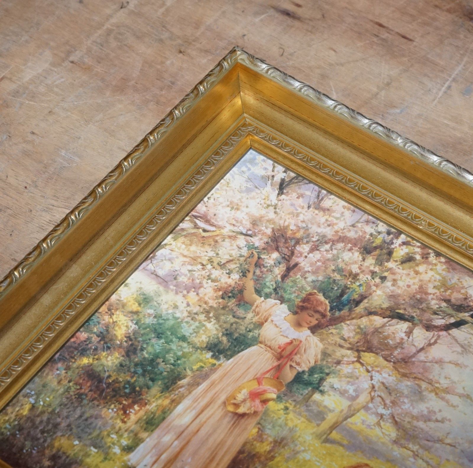 Painting Print Golden Framepicking Flowersby Alfred Glendening Jr. 42x52 Cm photo 275.0