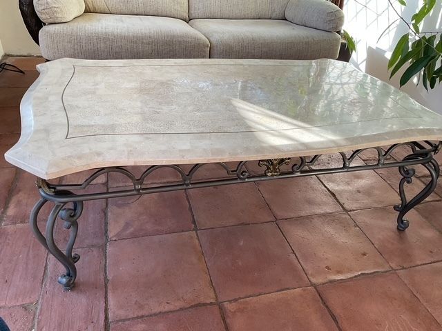 Marble And Wrought Iron Coffee Table