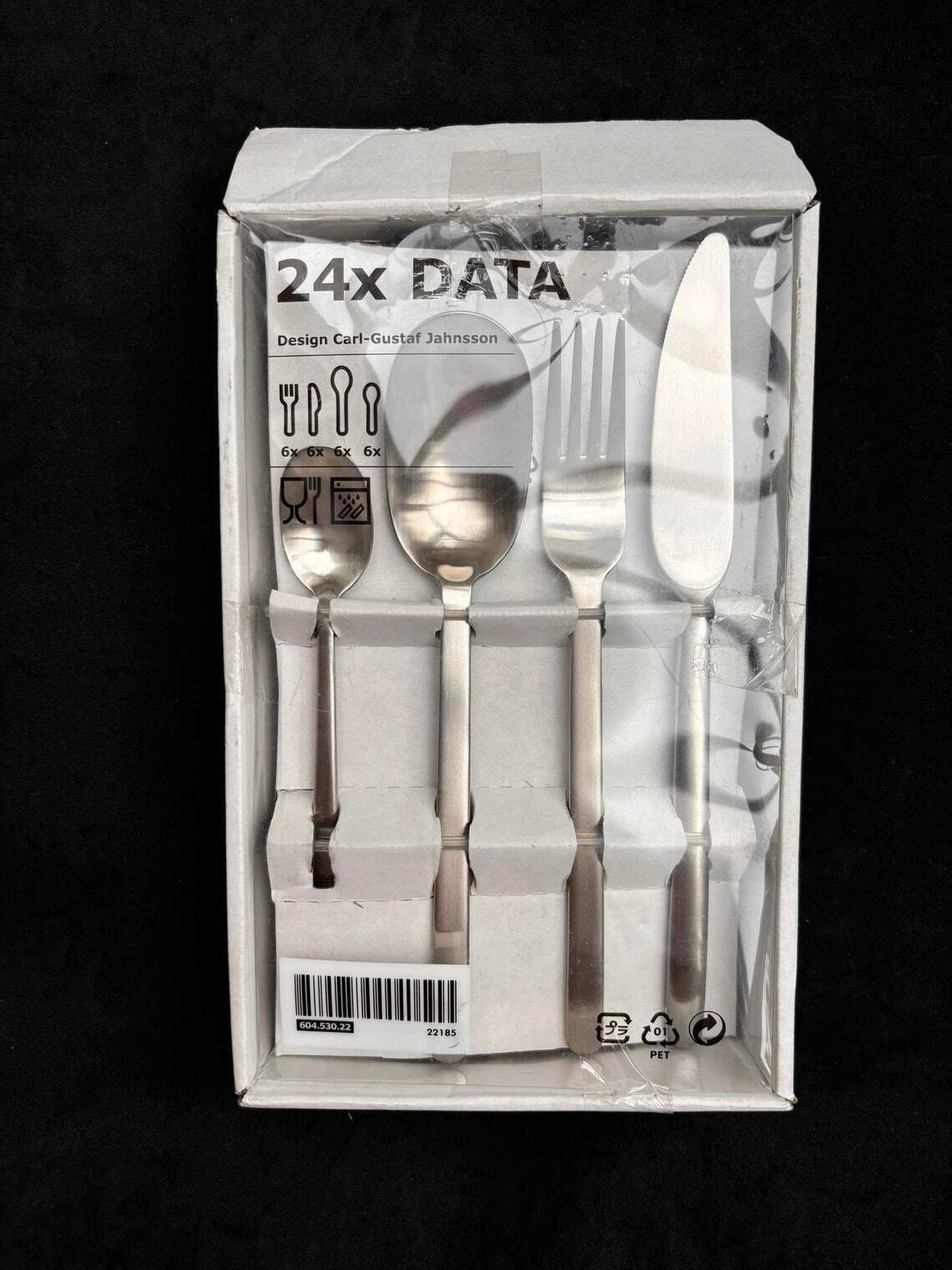Vintage Ikea Data Flatware 6 Stainless Steel Carl Gustaf Jahnsson Knives Forks Soup Spoons Vintage 90s Post Modern Design Every Day Cutlery