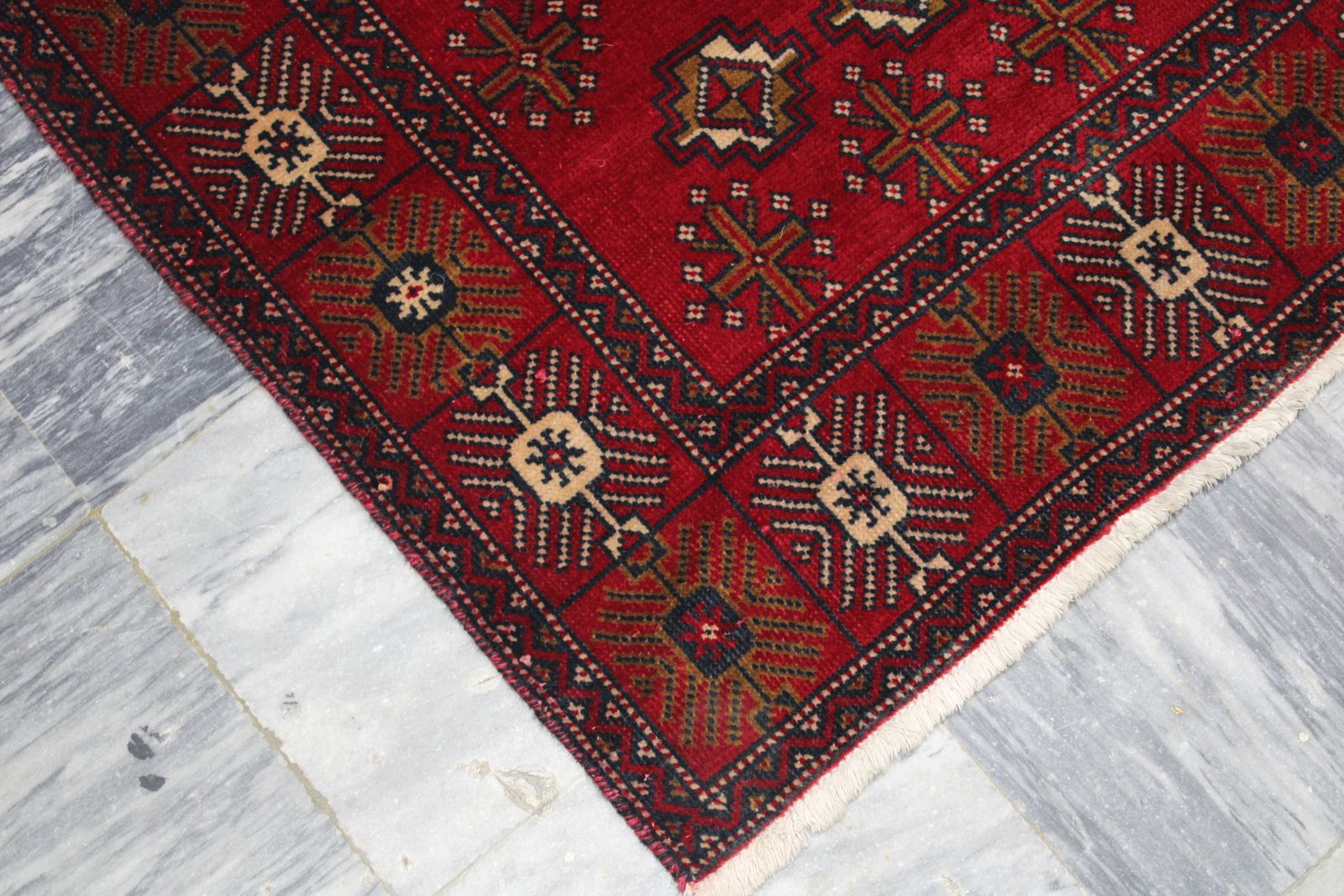 Vintage Bokhara Geometric Red Hallway Entryway Runner Rug photo vintage