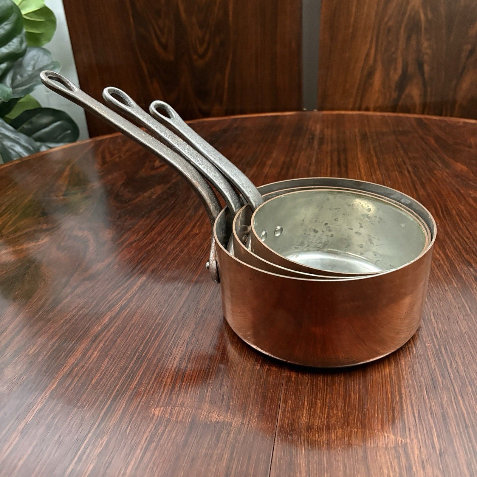 Set Of 3 Vintage French Copper Saucepains With Good Original Tin Lining photo furniture