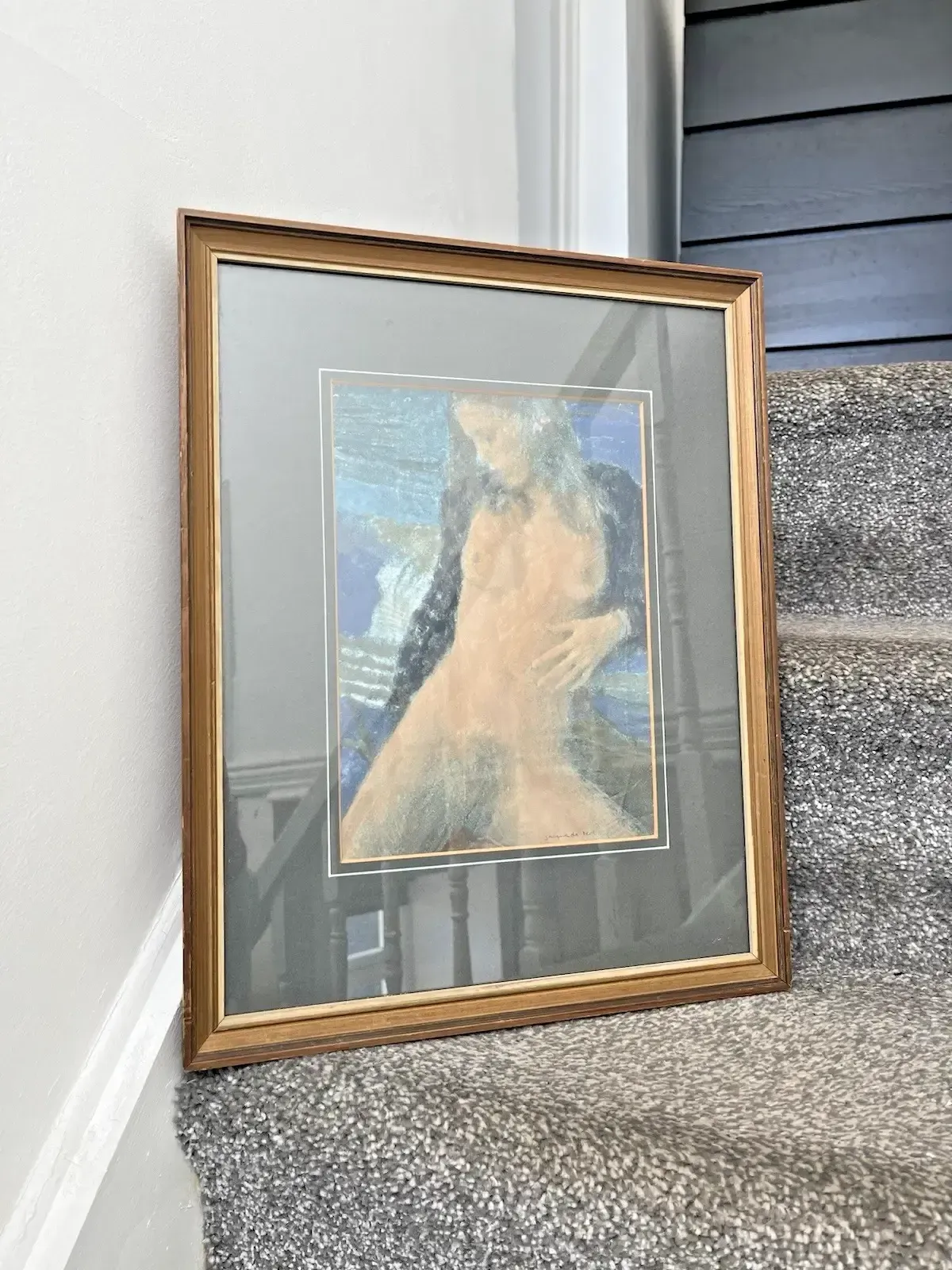 photo for sale Vintage Expressionist Jacques De Mol Nude Pastel / Gouache Painting Naked Lady