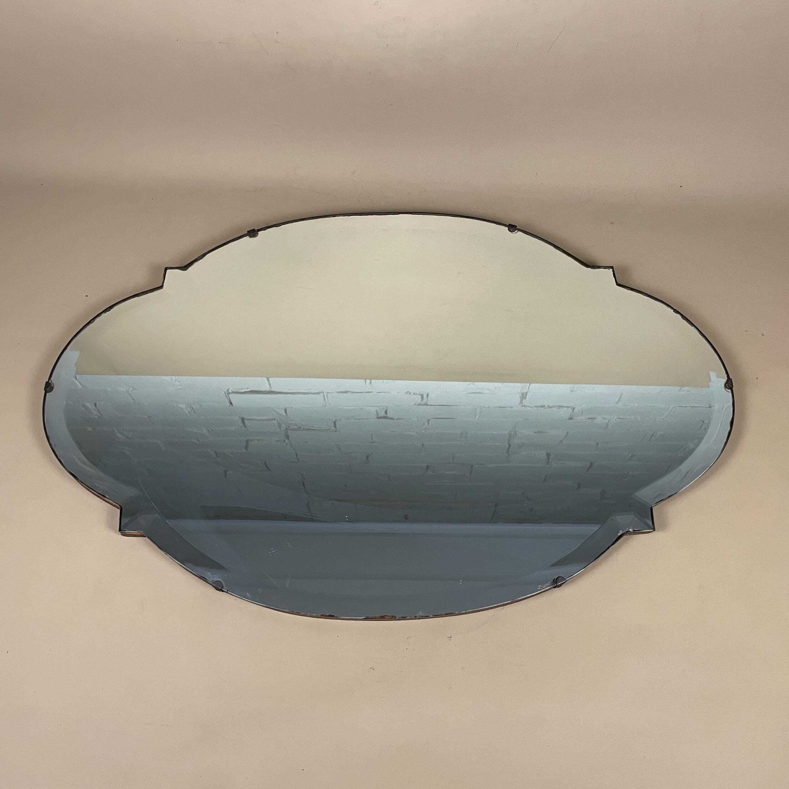Antique Frameless Wall Mirror Art Deco Style Wood Back Bevelled Glass Vintage Unframed Bedroom Interior Wall Accent
