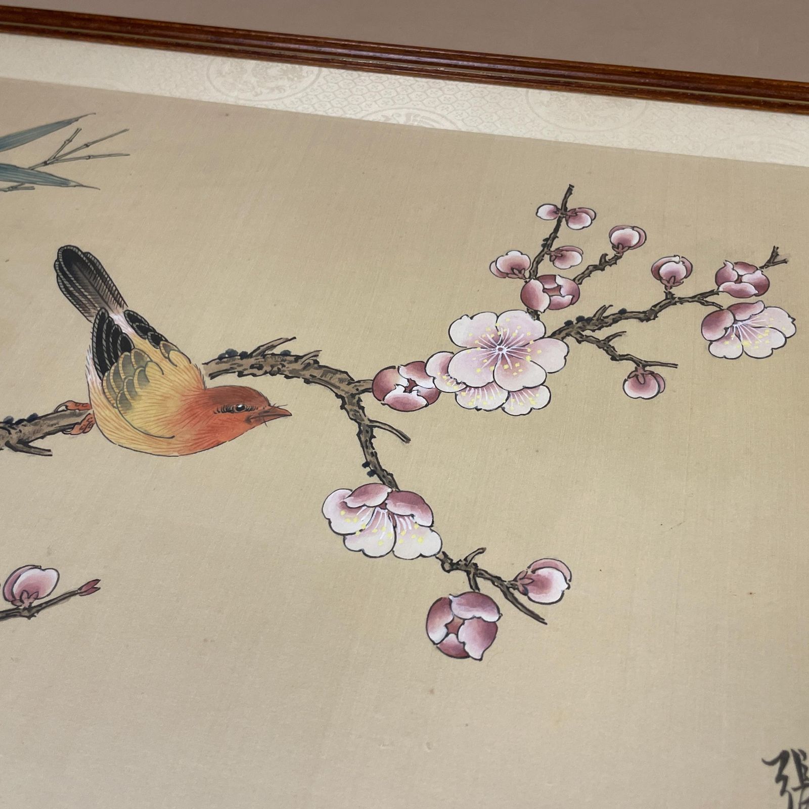 Pair Oriental Hand Painted Silk Pictures Floral Birds Asian Japanese Art Wall Decor Traditional Wall Artwork photo buy