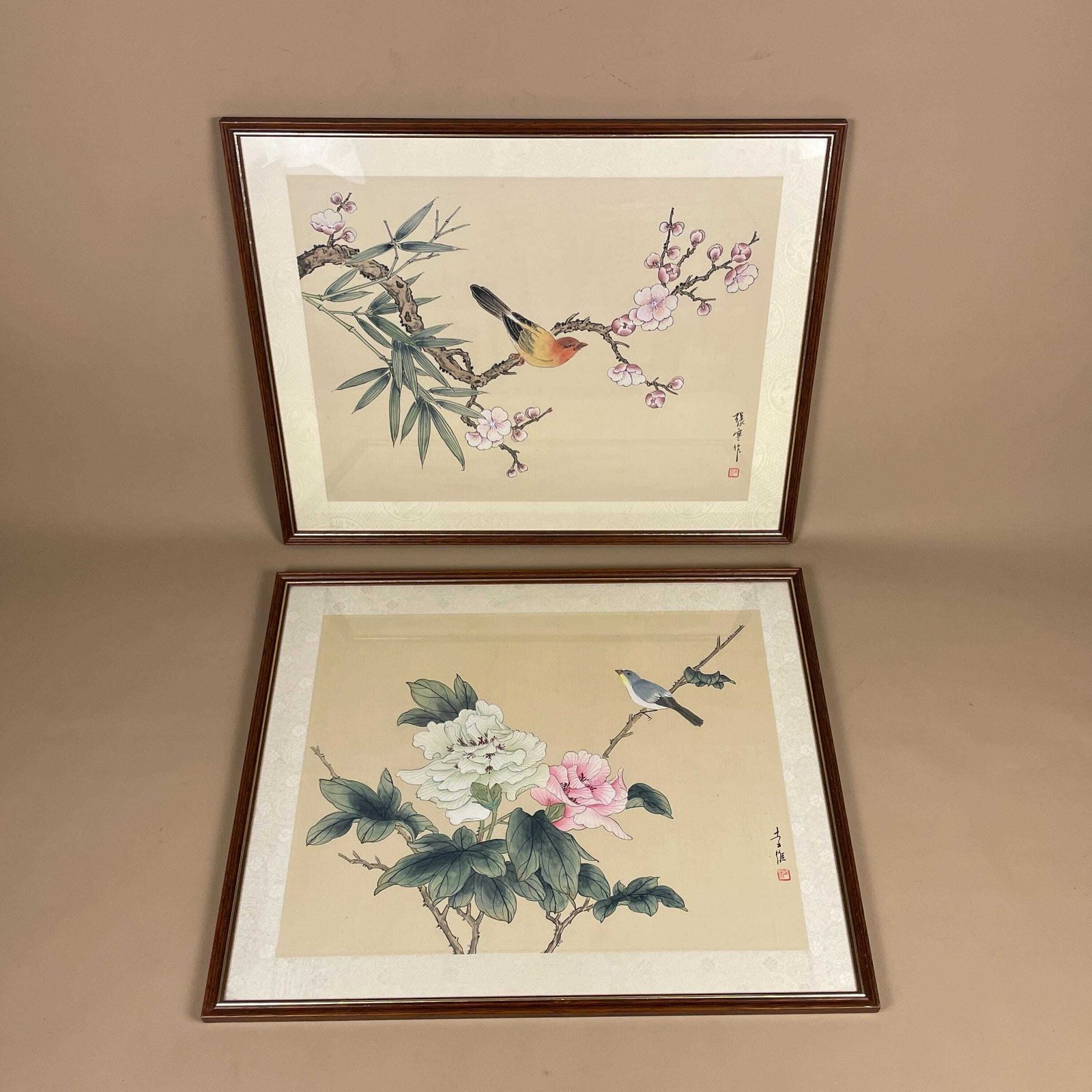 photo buy Pair Oriental Hand Painted Silk Pictures Floral Birds Asian Japanese Art Wall Decor Traditional Wall Artwork