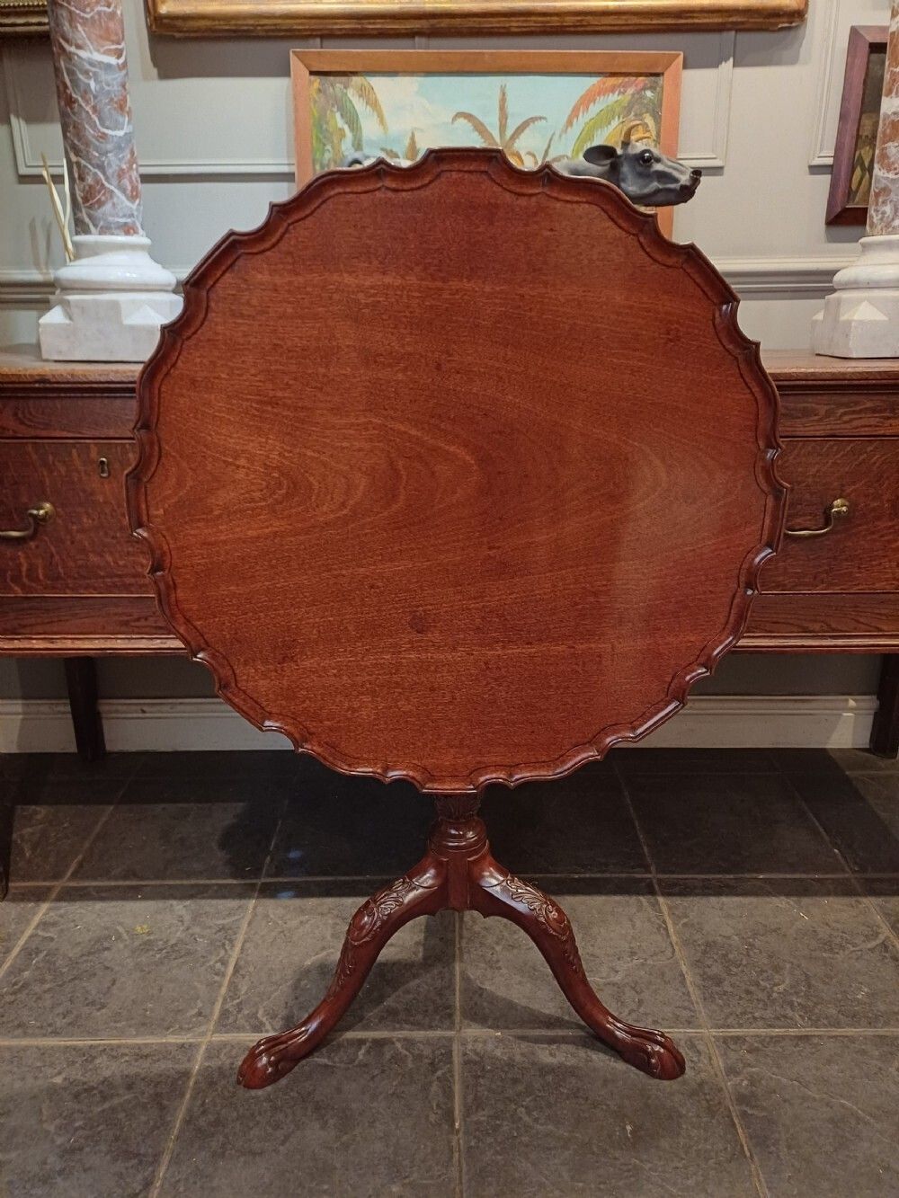 photo vinterior Beautiful 18th Century Mahogany Piecrust Birdcage Tripod Centre Table