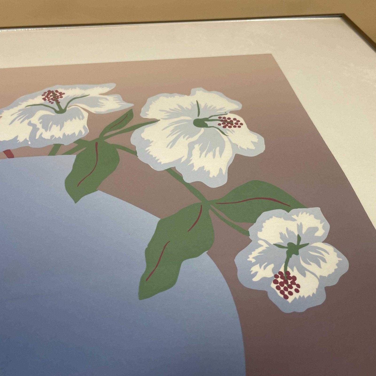 Modern Limited Edition Art Screen Print Signed Numbered 77/500 Floral Vase Contemporary Graphic Wall Art Blue White Silver Metal Frame photo buy