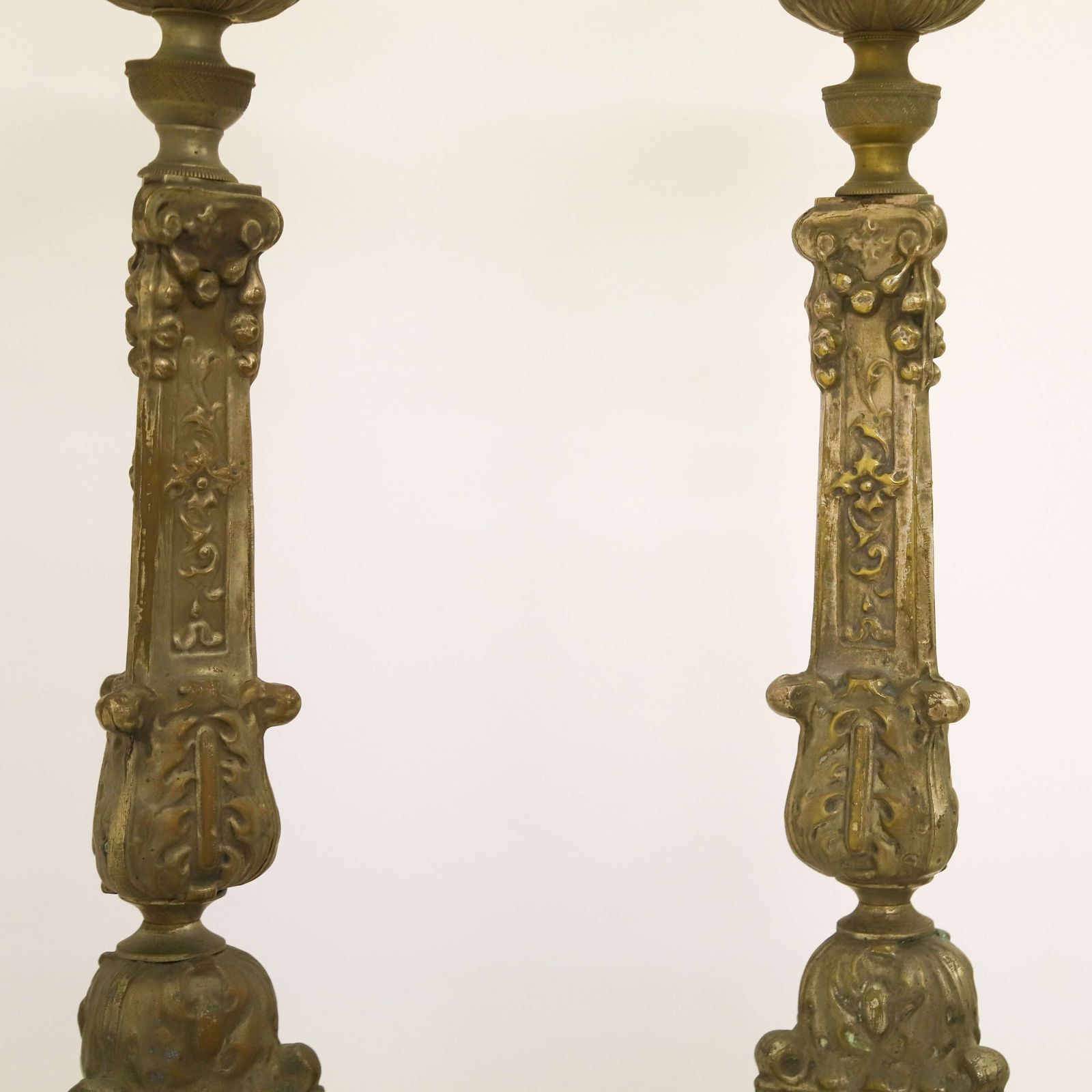 Pair Of Antique French Pricket Candlesticks With Angels And Traces Of Silver Plate photo 375.0