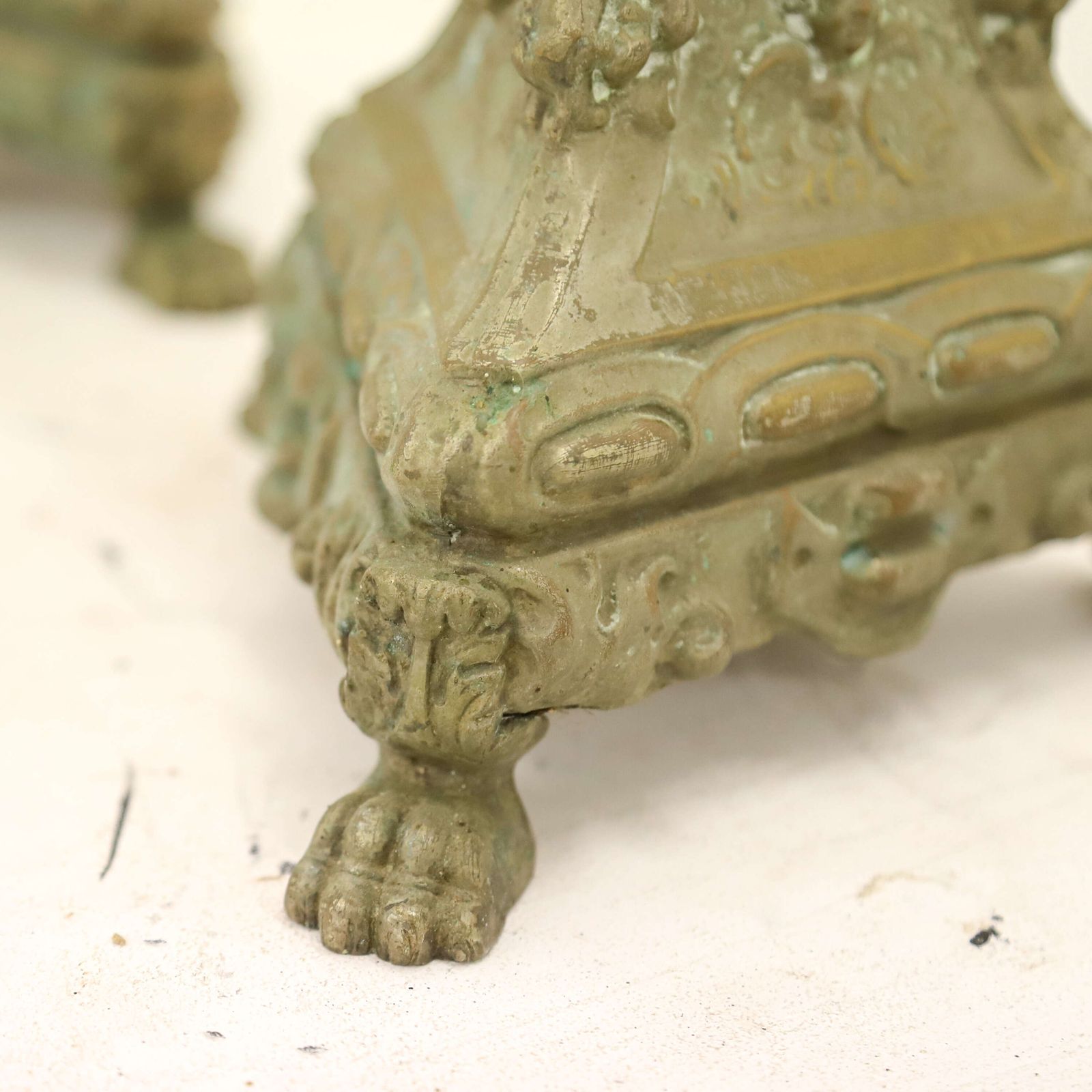 photo furniture Pair Of Antique French Pricket Candlesticks With Angels And Traces Of Silver Plate