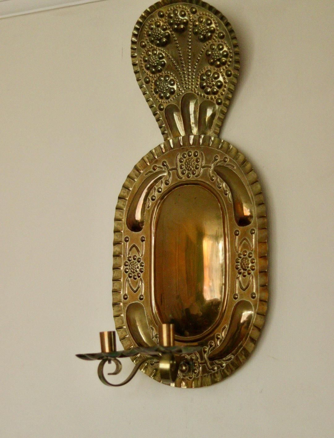 X Large Mid Century Swedish Brass Baroque Sconce With Double Arm Design photo buy