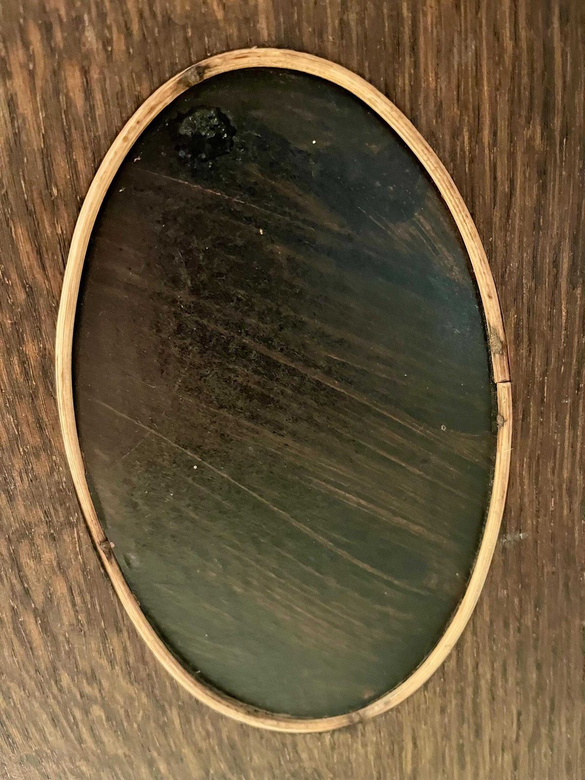 photo furniture Small Antique Arts & Crafts Oval Mirror With Carved Shelf And Hooks Ready To Hang
