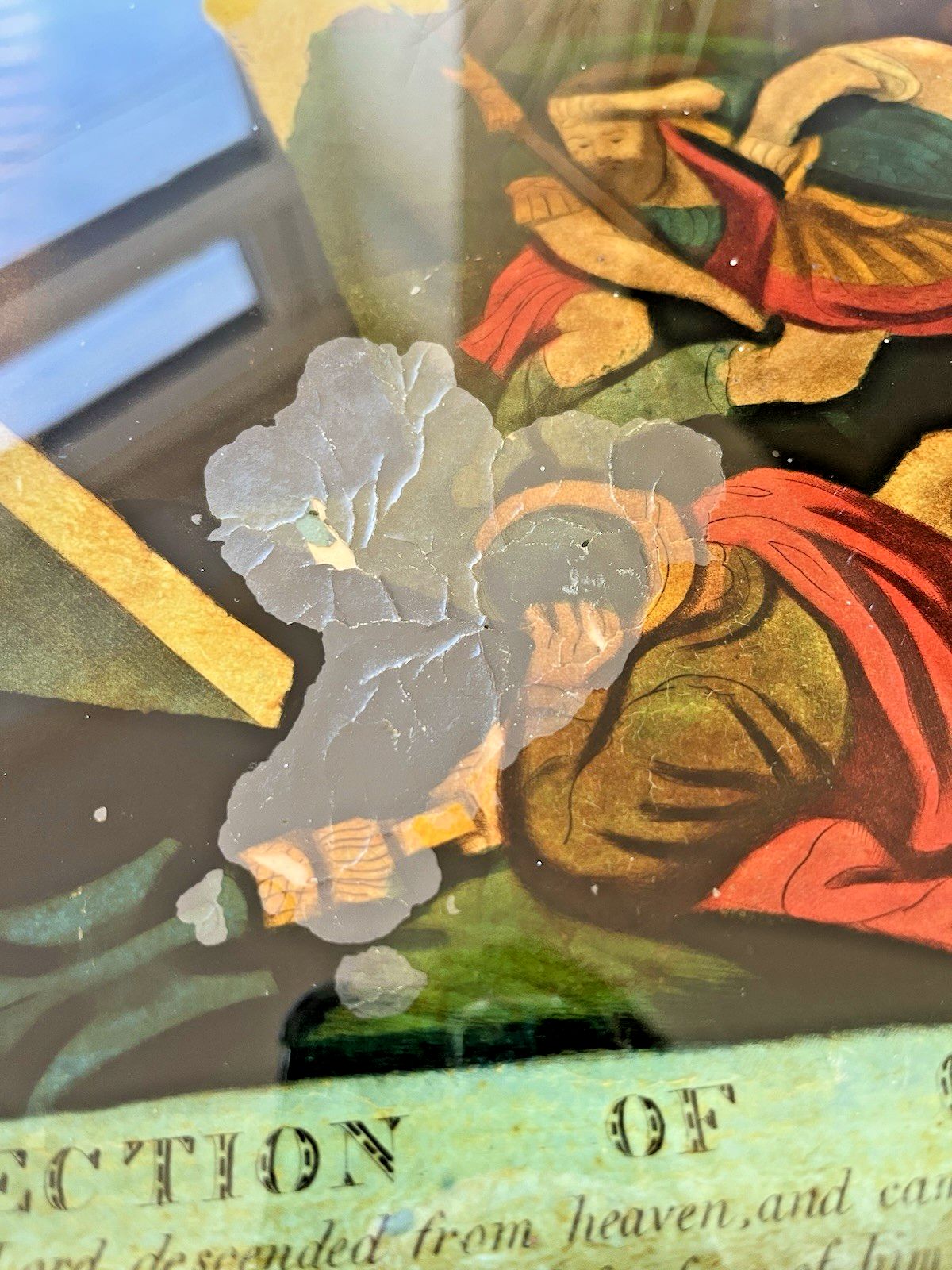 photo furniture 1810 Antique Resurrection Of Christ Reverse Glass Mezzotint Print Religious Icon